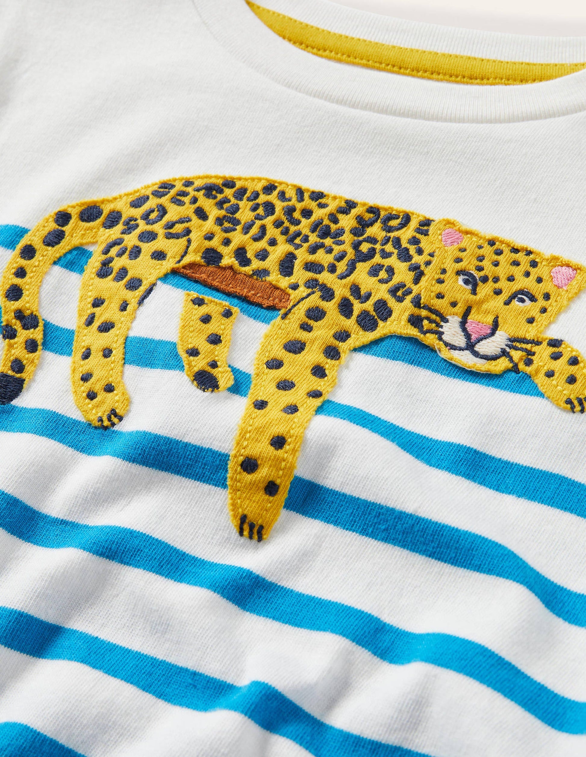 Breton-T-Shirt mit Tierapplikation-Malibu-Blau/Naturweiß, Leopard-3