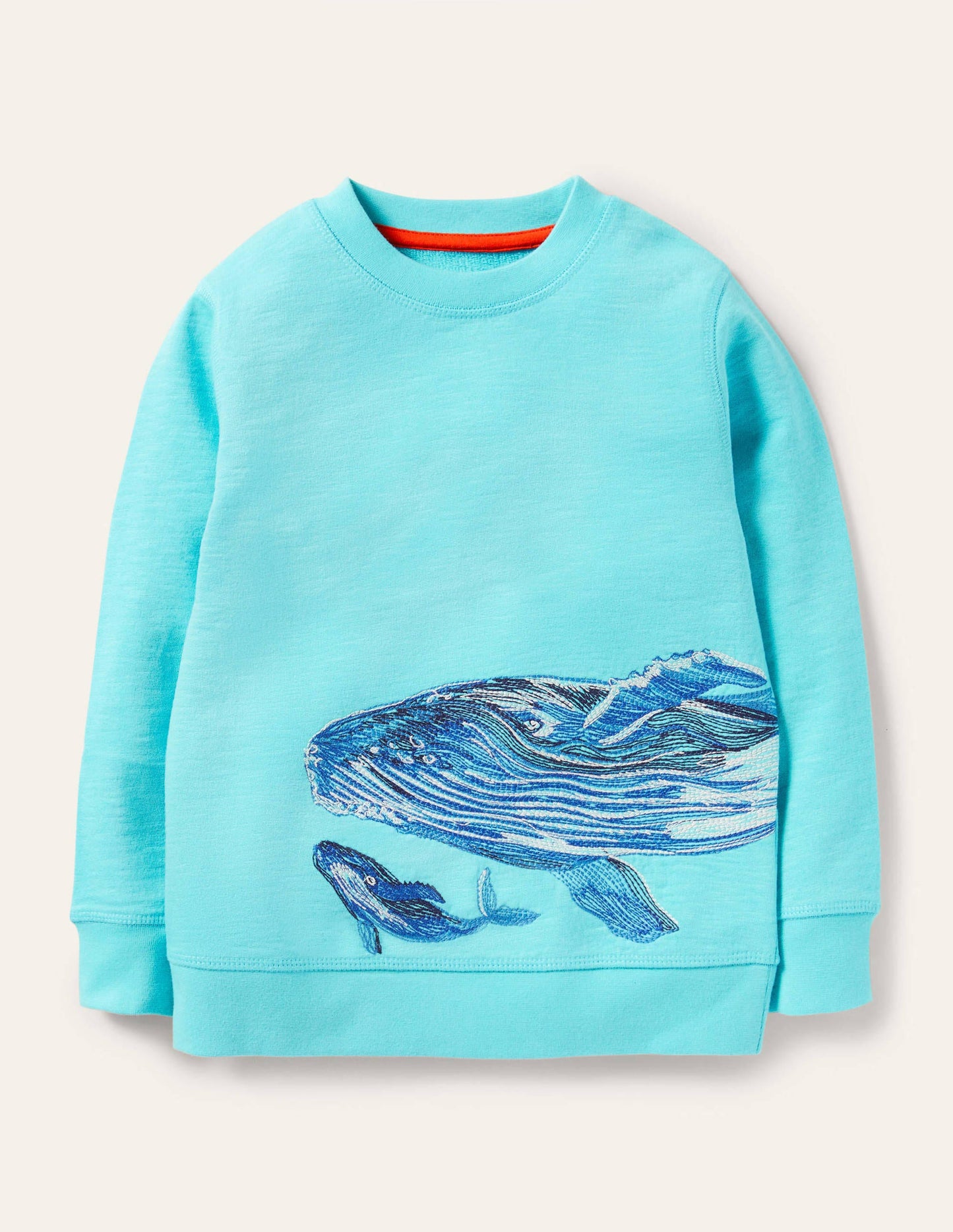Sweatshirt mit Superstitch-Walmotiv-Wasserblau, Wal