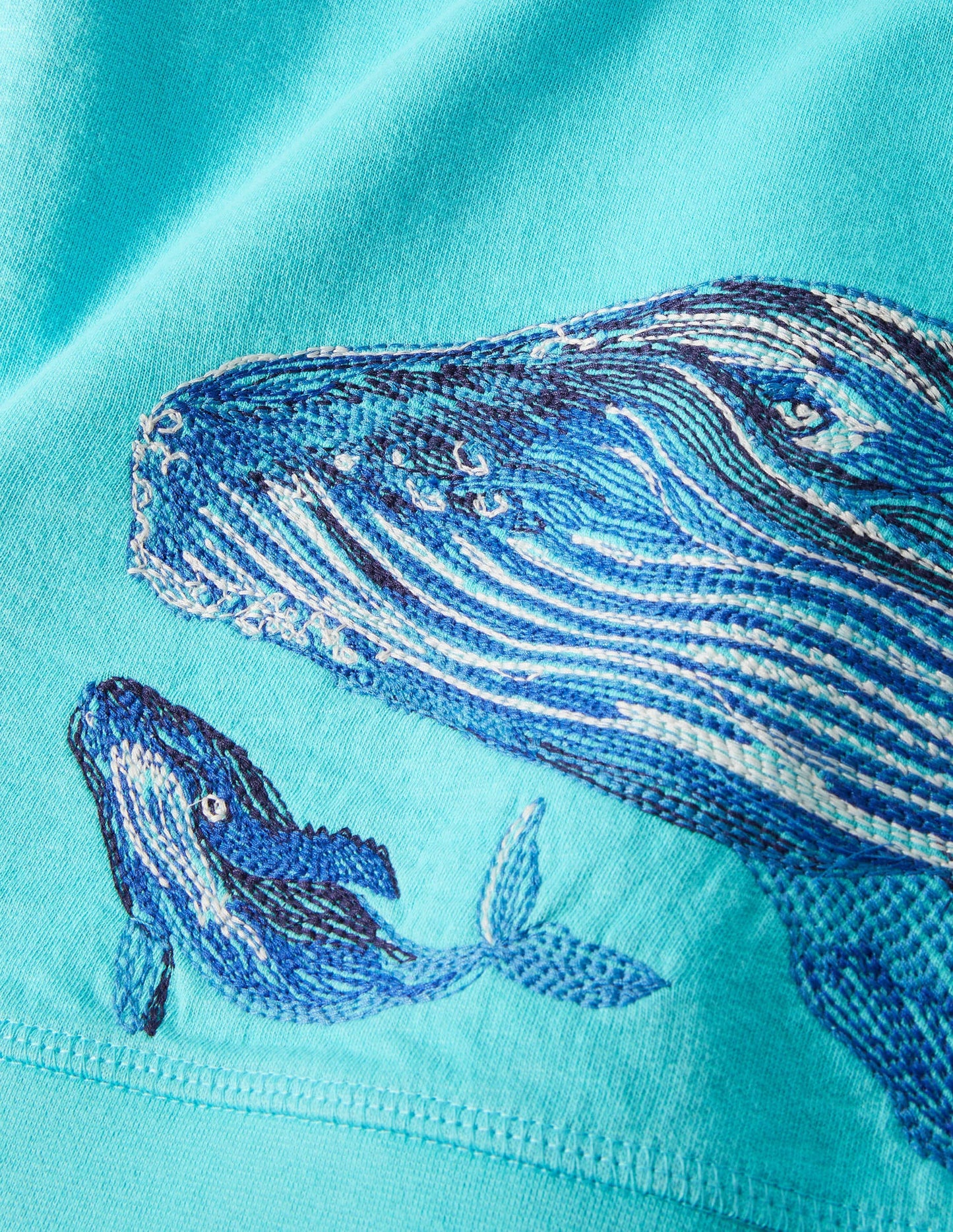 Sweatshirt mit Superstitch-Walmotiv-Wasserblau, Wal