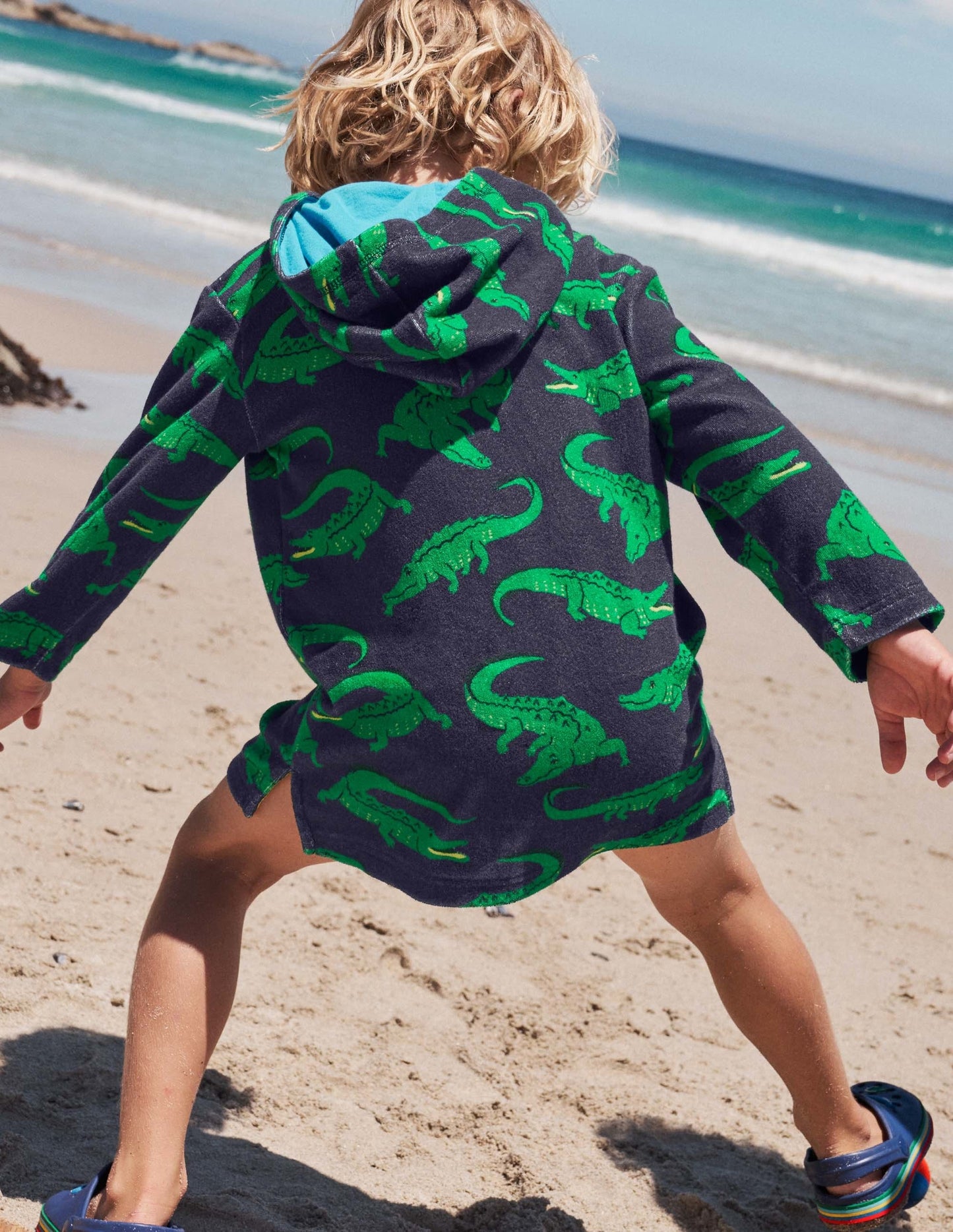 Frottee-Badeponcho-Schuluniform-Navy, Krokodile
