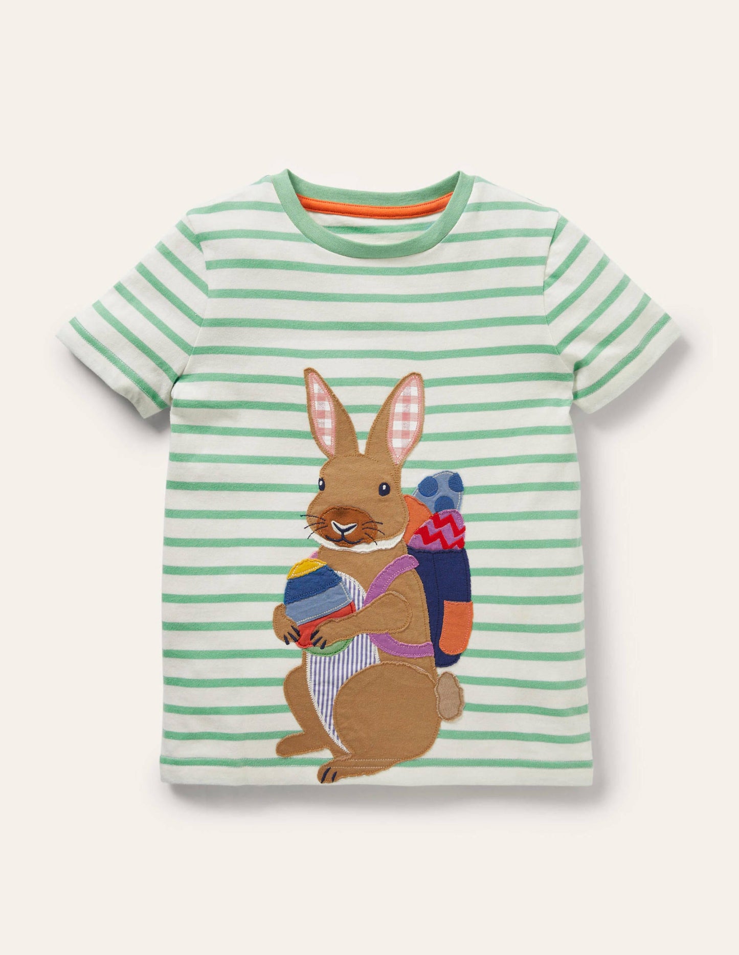 T-Shirt mit Osterapplikation-Naturweiß/Aloe-Vera-Grün, Hase