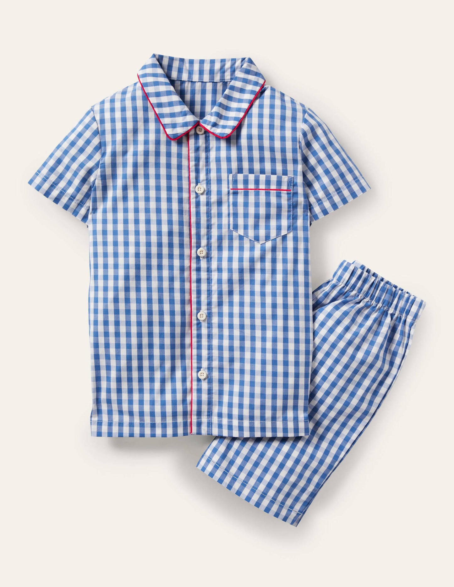 Nostalgisches kurzes Schlafanzugset-Elisabethanisches Blau, Vichykaros