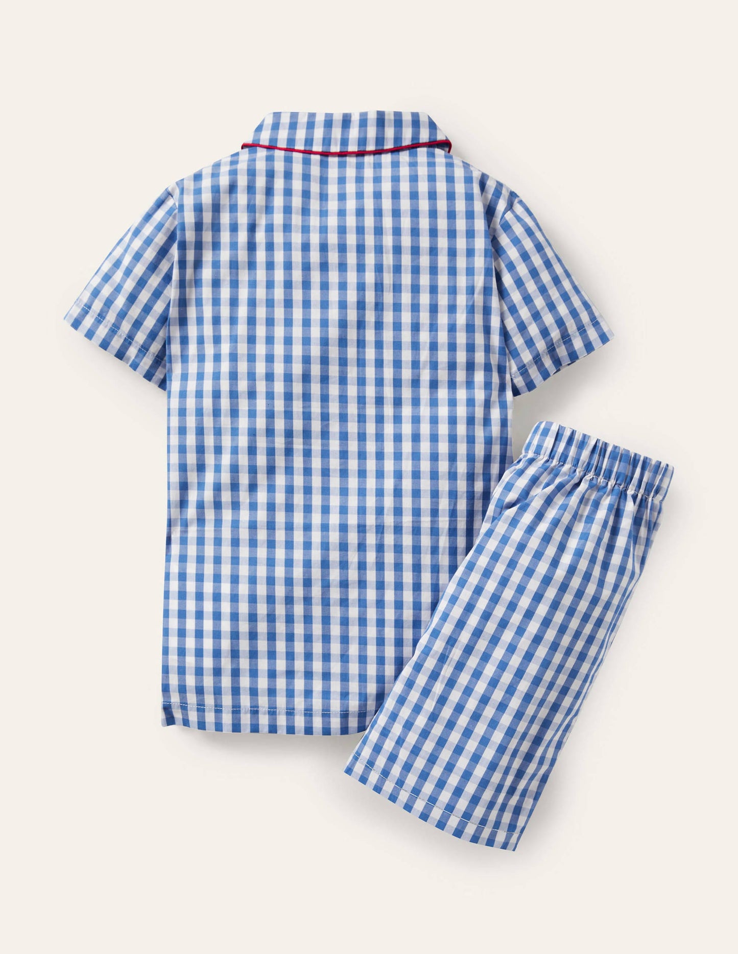 Nostalgisches kurzes Schlafanzugset-Elisabethanisches Blau, Vichykaros