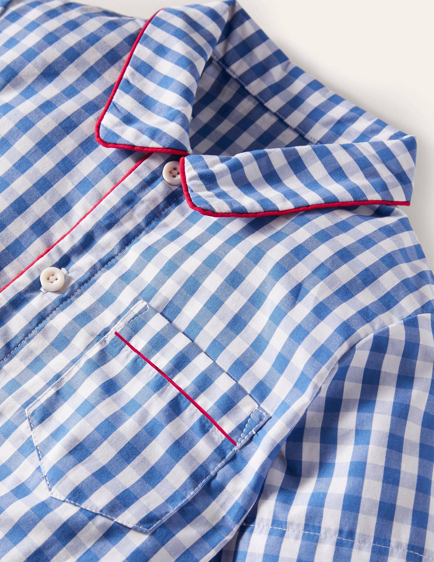 Nostalgisches kurzes Schlafanzugset-Elisabethanisches Blau, Vichykaros