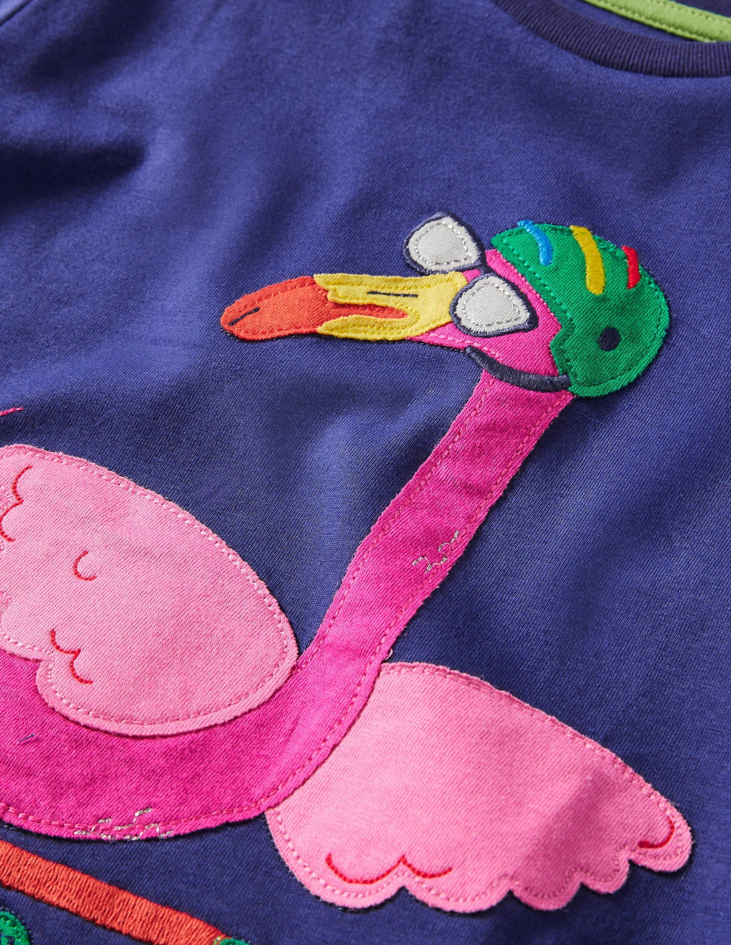T-Shirt mit fröhlicher Tierapplikation-Segelblau, Flamingo