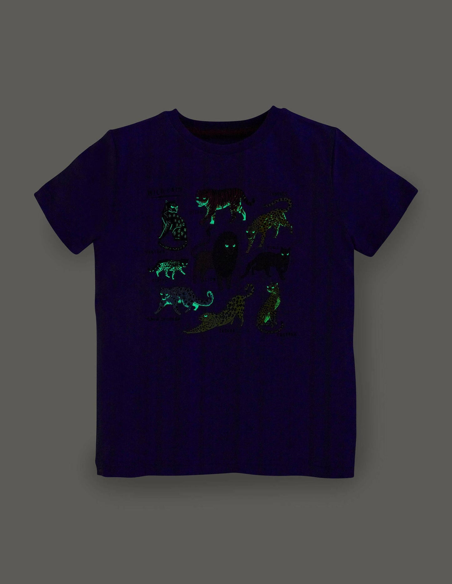 Im Dunkeln leuchtendes T-Shirt-Glockenblumenblau, Großkatzen