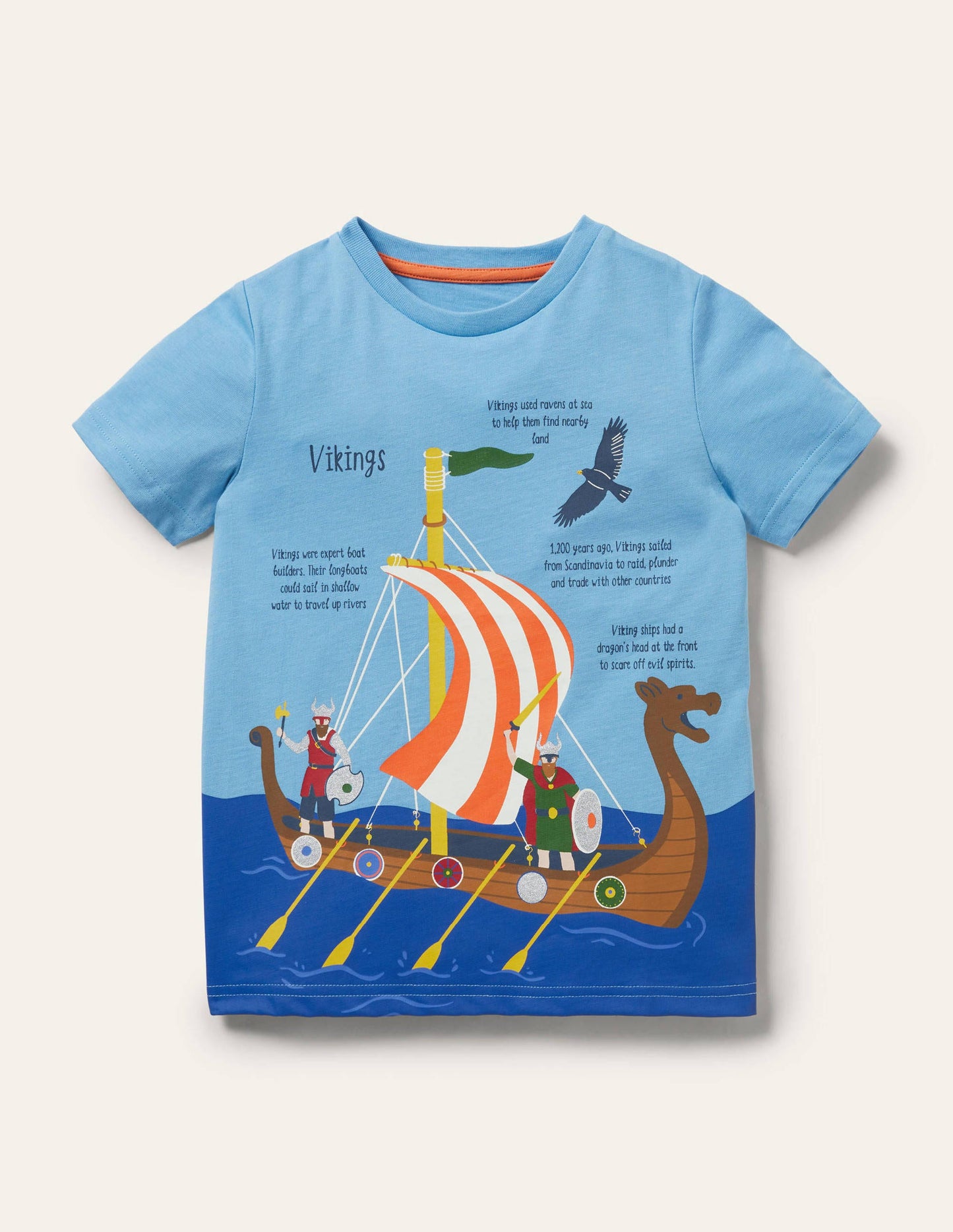 Printed History T-shirt-Surfboard Blue Viking Boat