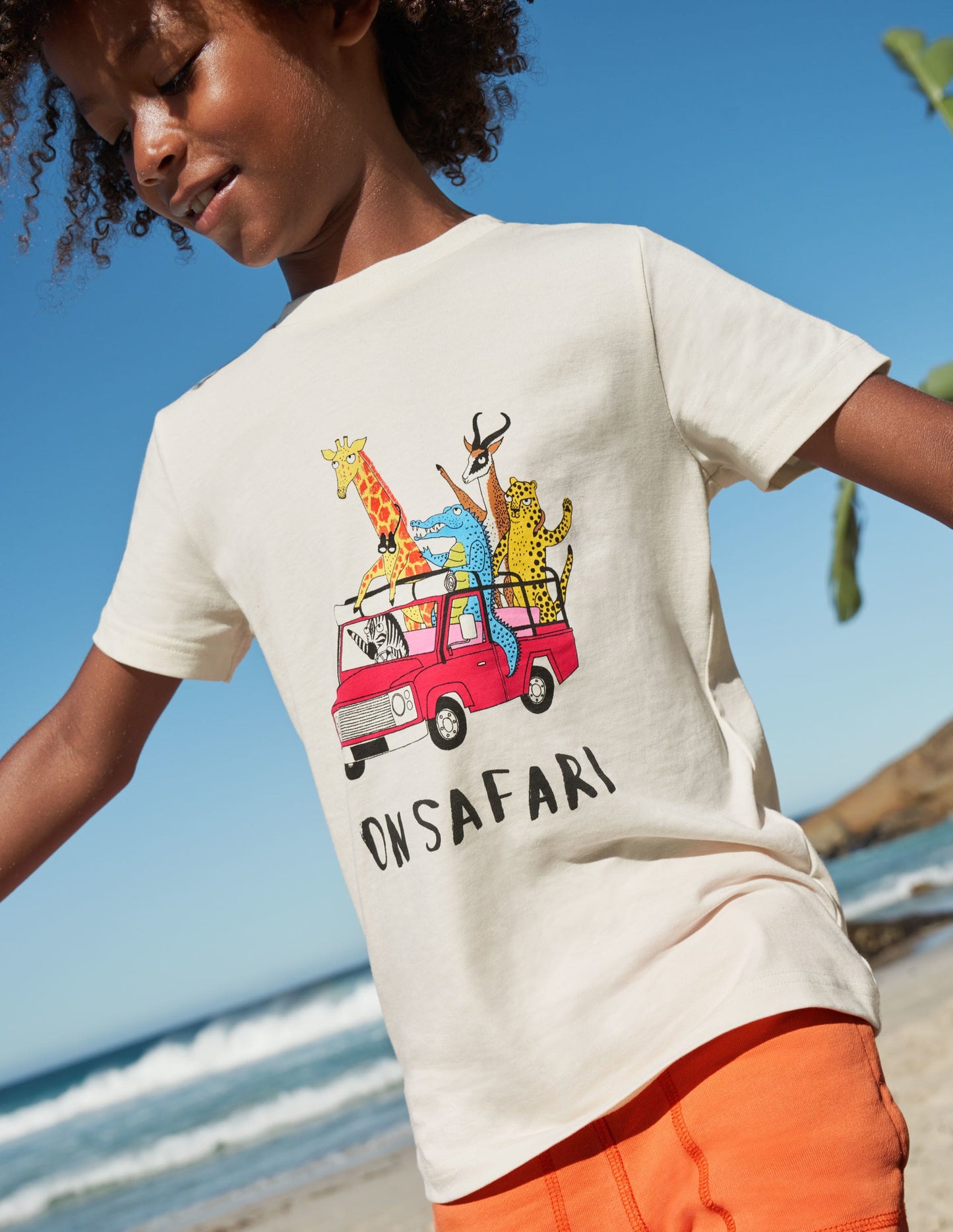 T-Shirt mit Safarifahrzeug-Naturweiß, Safarifahrzeug