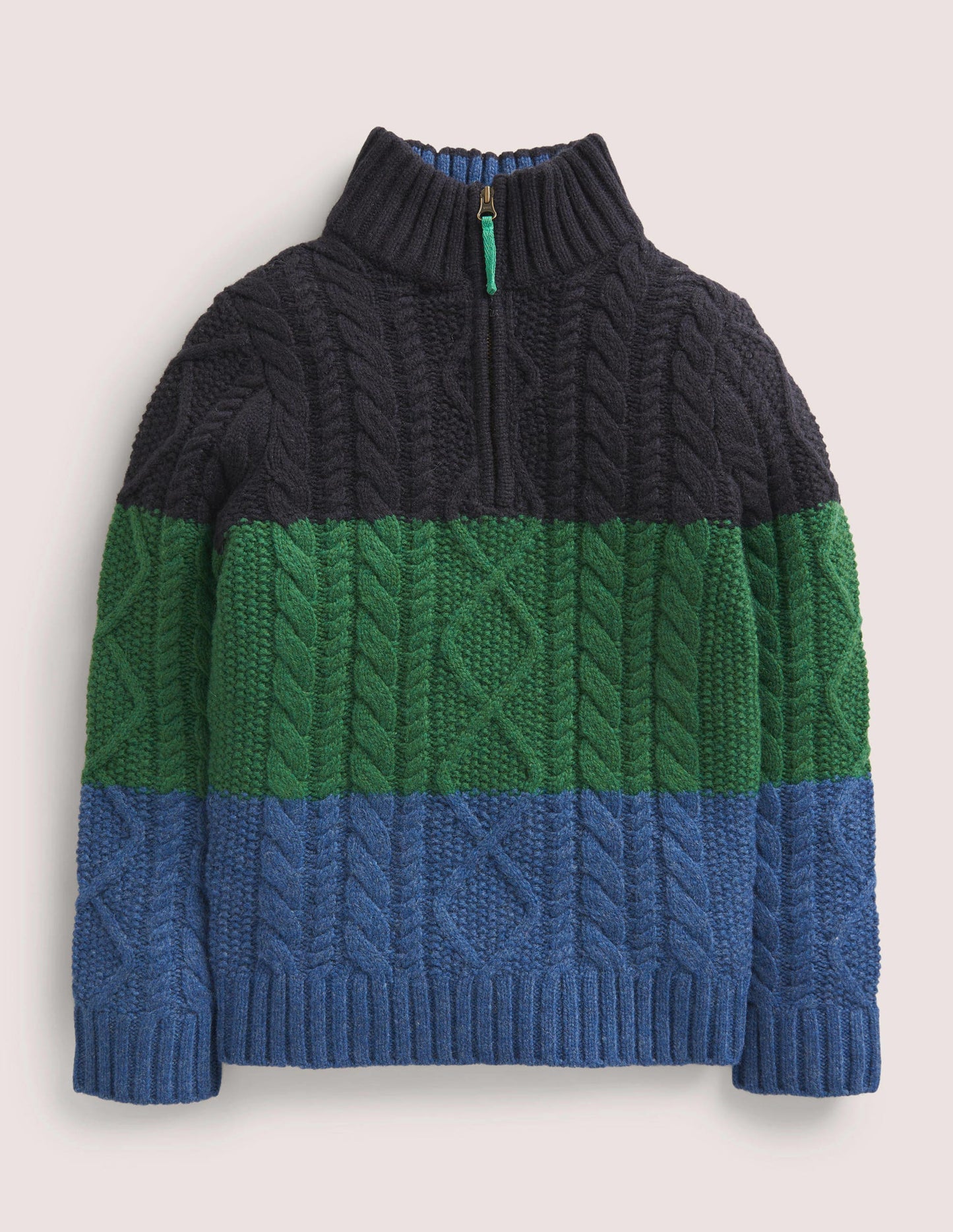 Colourblock Half Zip Cable Knit Jumper-Bunt, Blockfarben