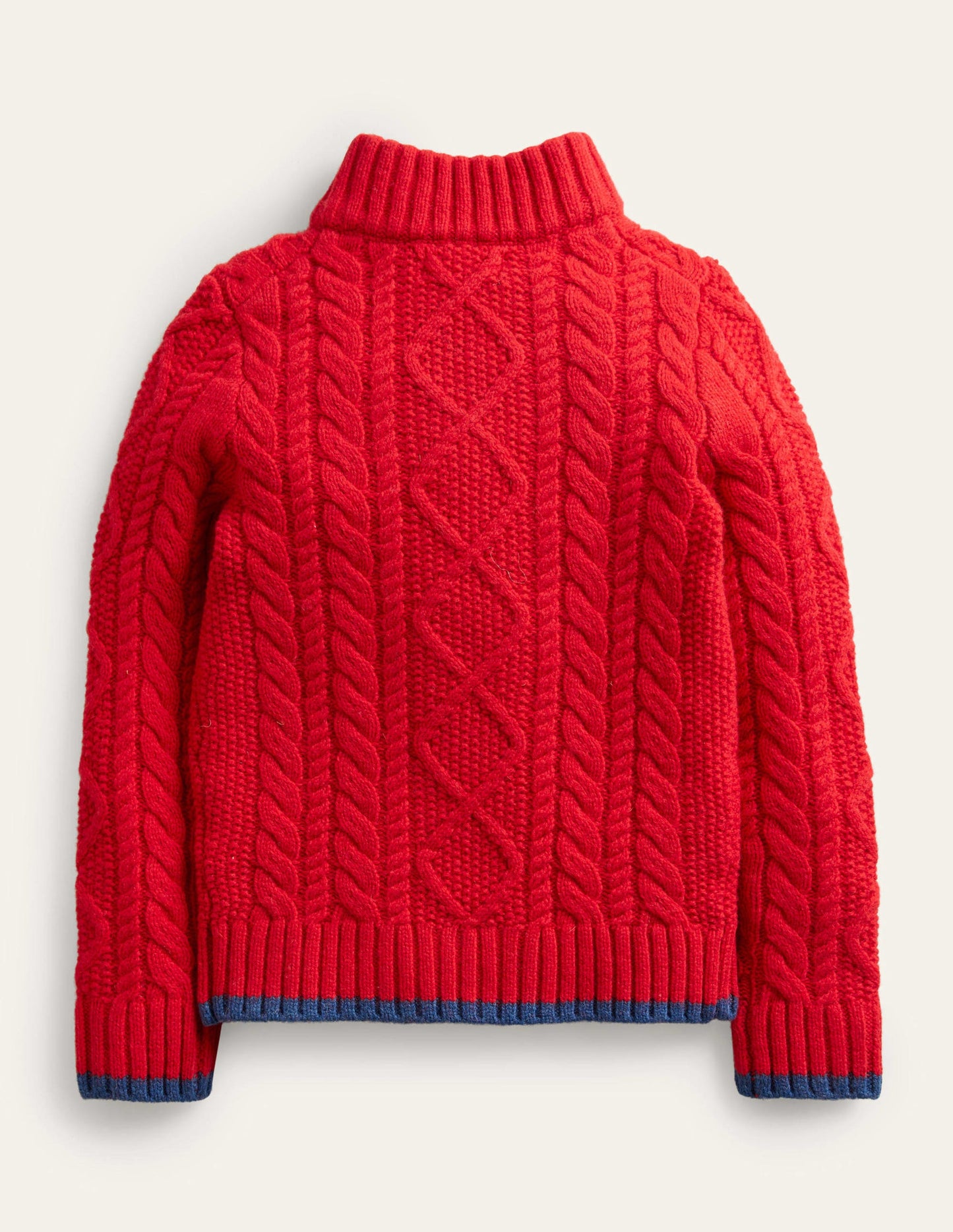 Zopfstrickpullover mit halbem Reißverschluss-Rockabilly-Rot, Zopfmuster