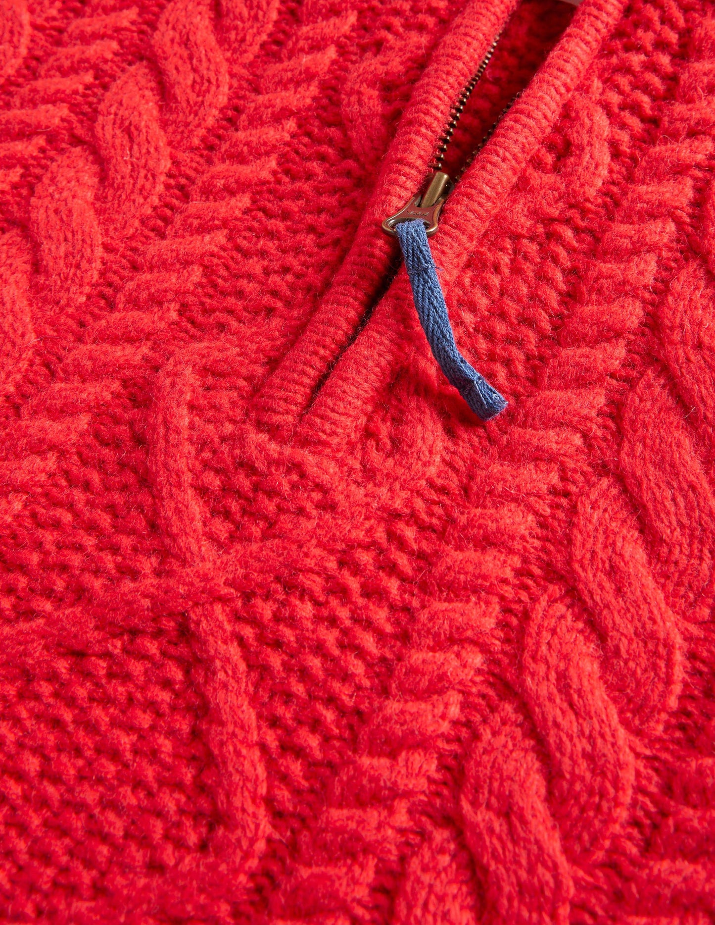 Zopfstrickpullover mit halbem Reißverschluss-Rockabilly-Rot, Zopfmuster