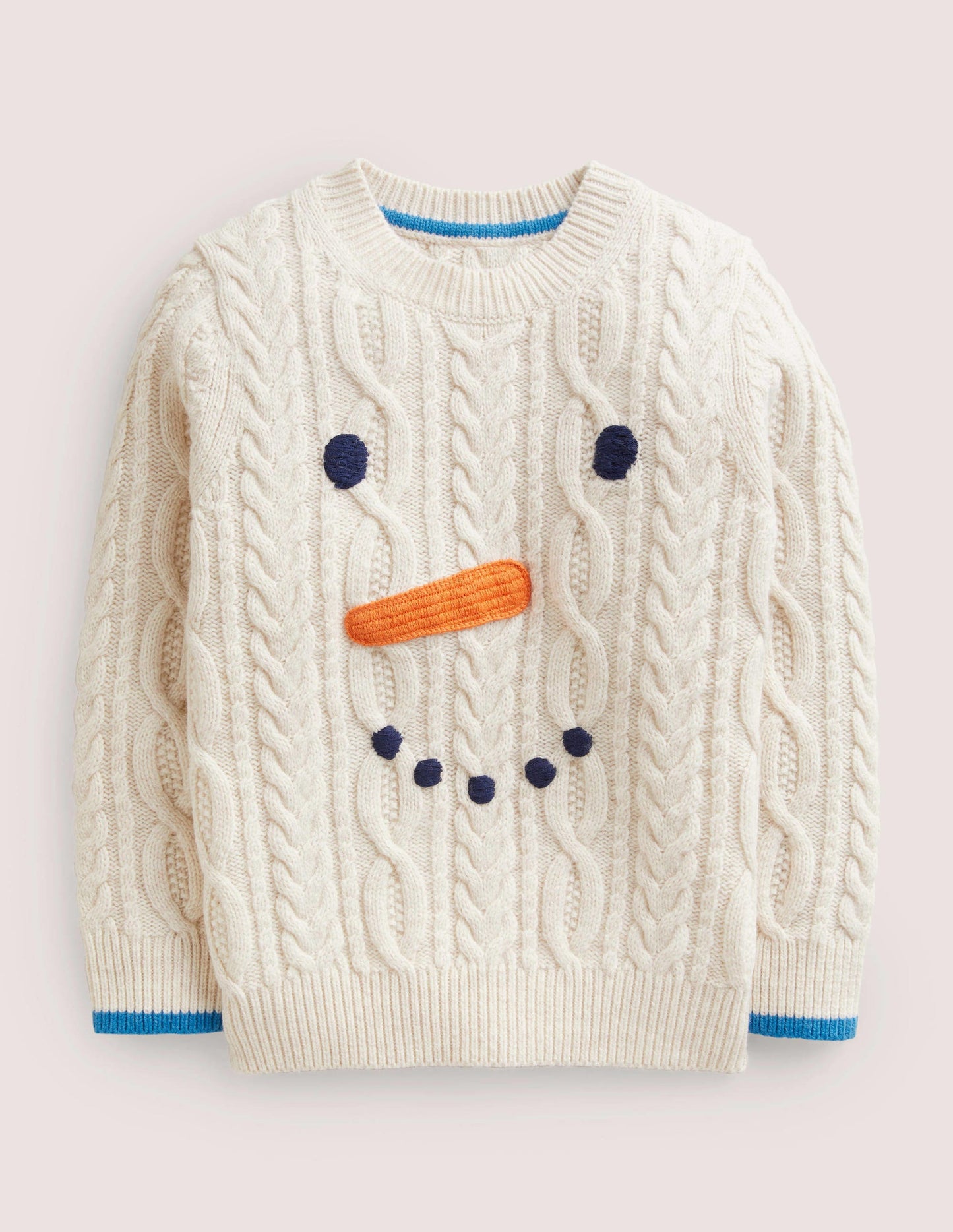 Zopfstrickpullover mit Schneemann-Ecru Meliert, Schneemann