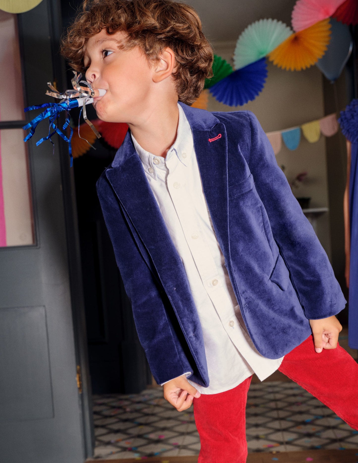 Navy Velvet Christmas Party Blazer-Schuluniform-Navy, Samt