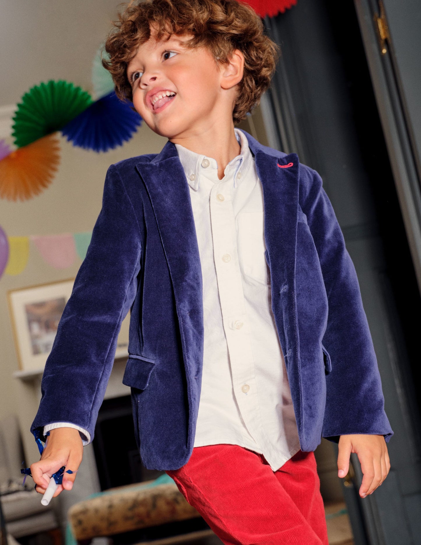 Navy Velvet Christmas Party Blazer-Schuluniform-Navy, Samt