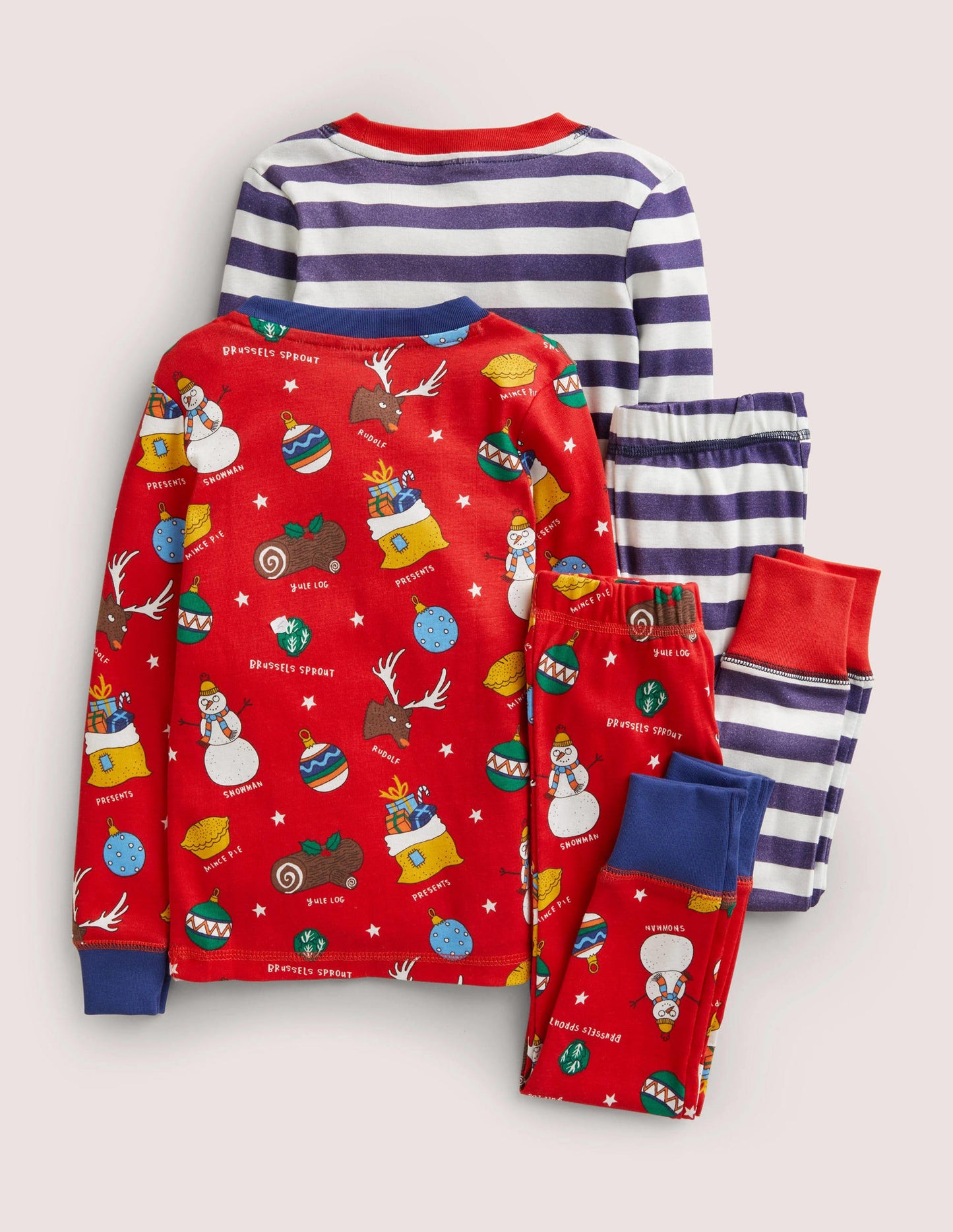 Langer Schlafanzug mit anliegender Passform im 2er-Pack-Rockabilly-Rot, Weihnachtsmotiv