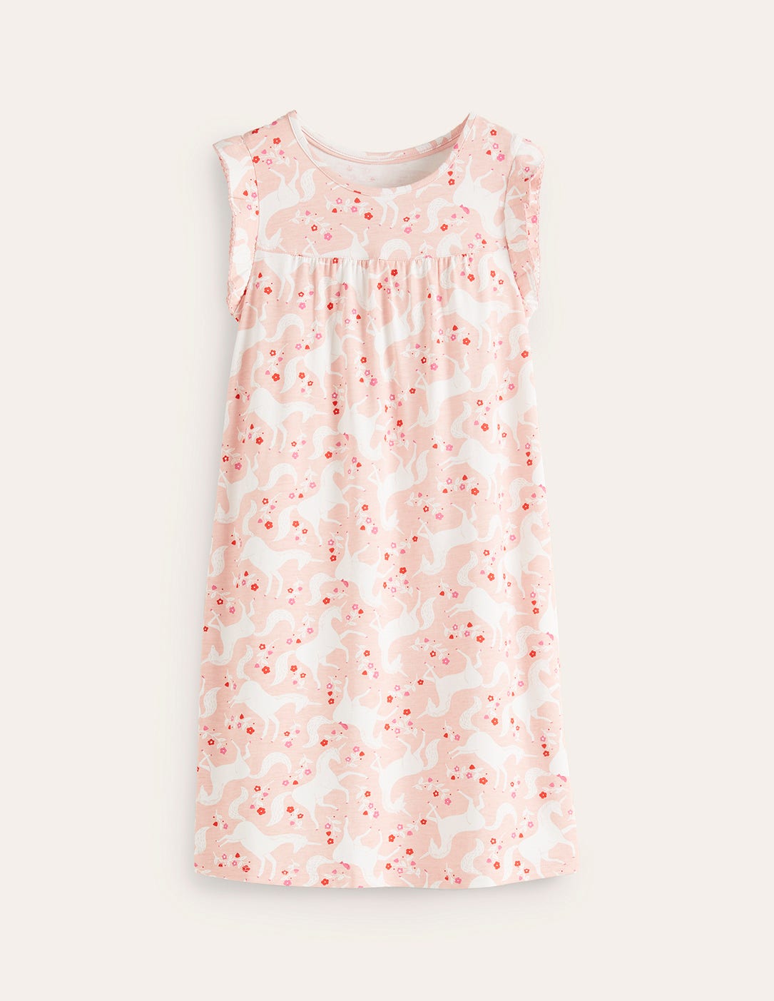 Chemise de nuit manches courtes imprimée-Motif floral licorne rose boto
