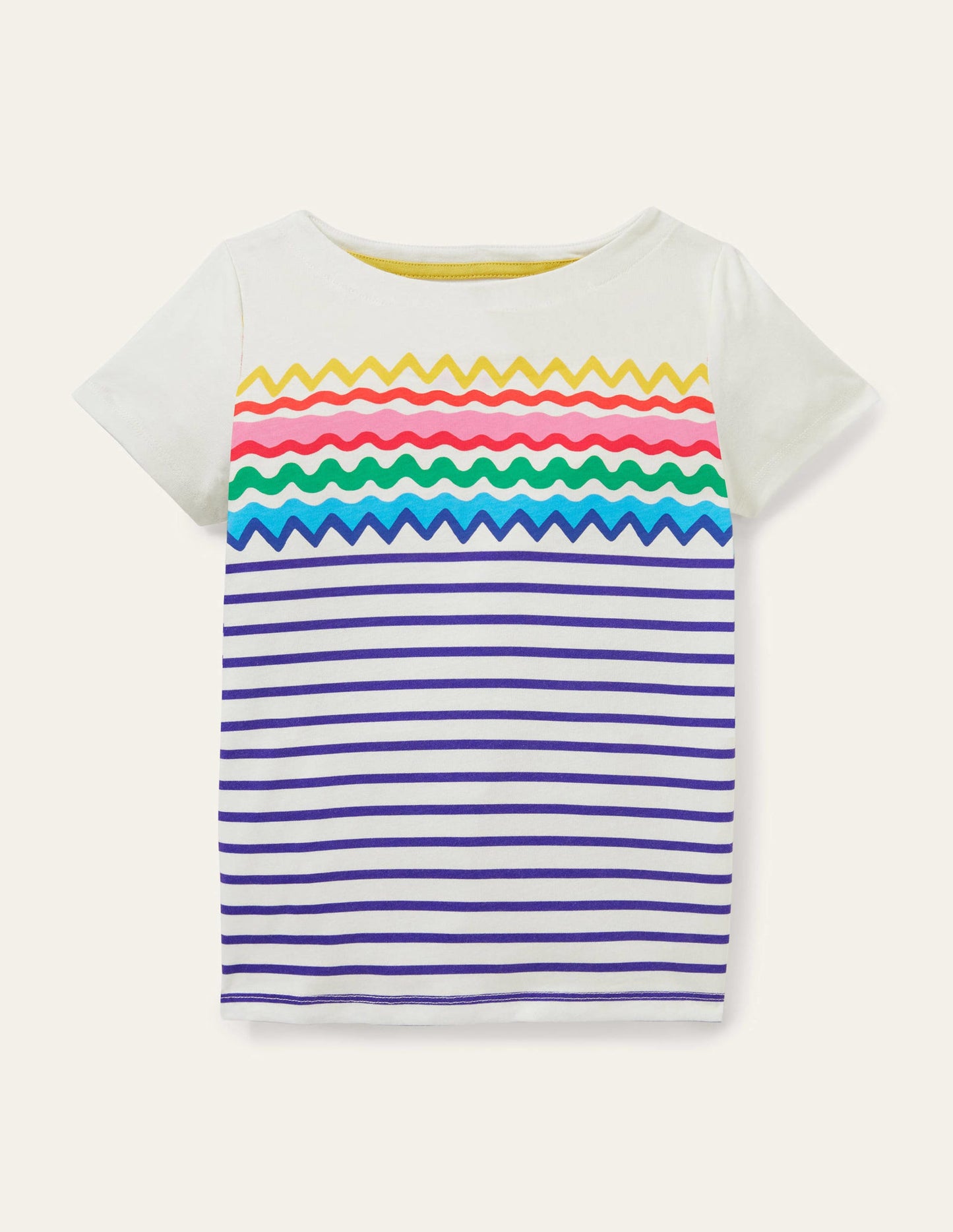 Kurzärmliges Bretonshirt-Zackenlitzen, Bretonstreifen