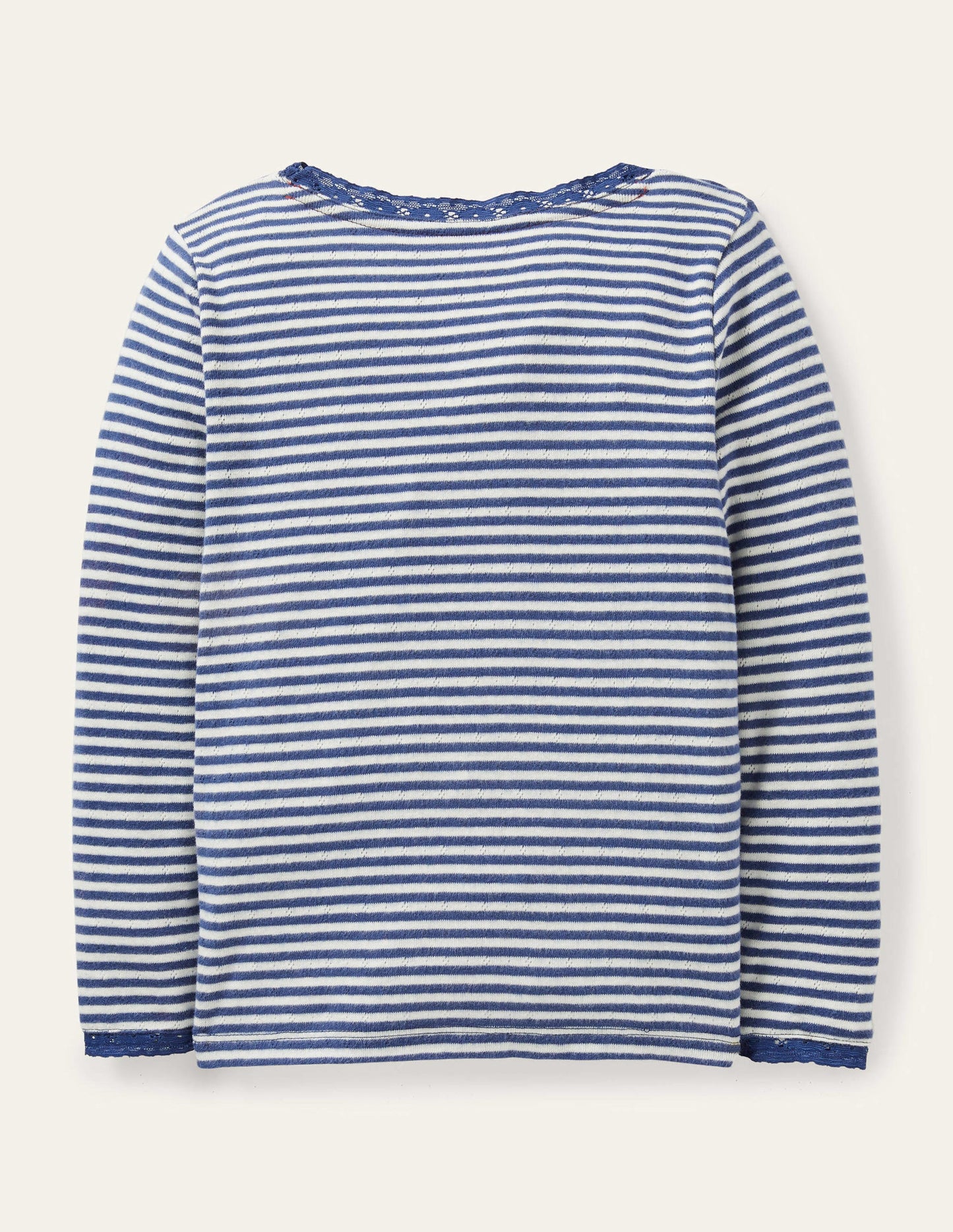 Superweiches Pointelle-Oberteil-Segelblau/Naturweiß