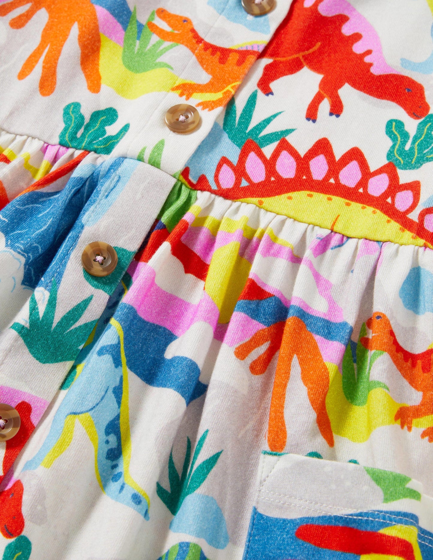 Robe boutonnée en jersey-Motif Dinosaur Sunset ivoire
