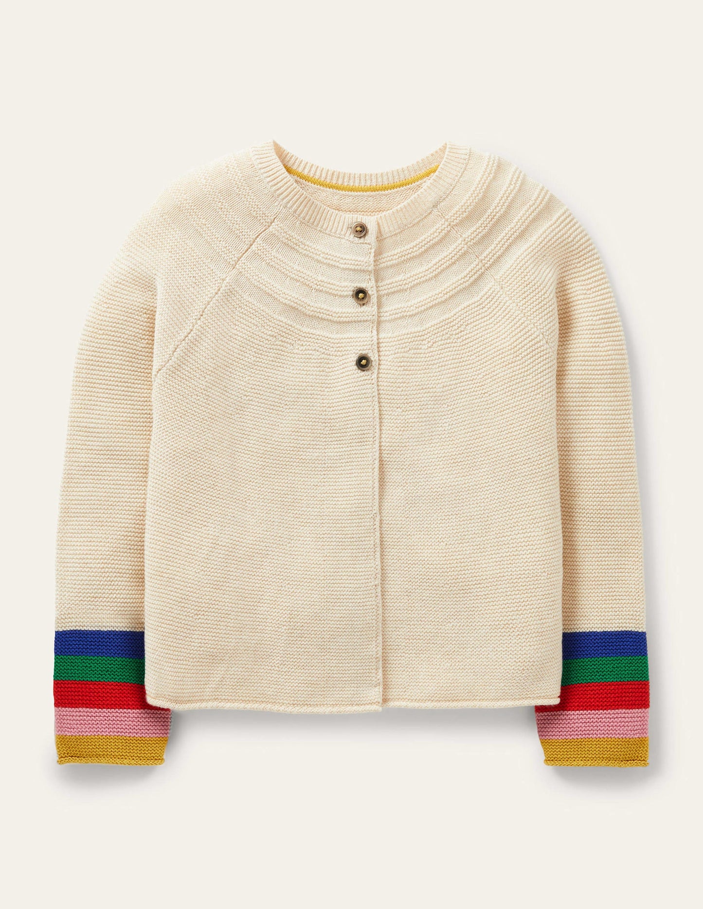Cotton Cashmere Mix Cardigan-Ecru Rainbow