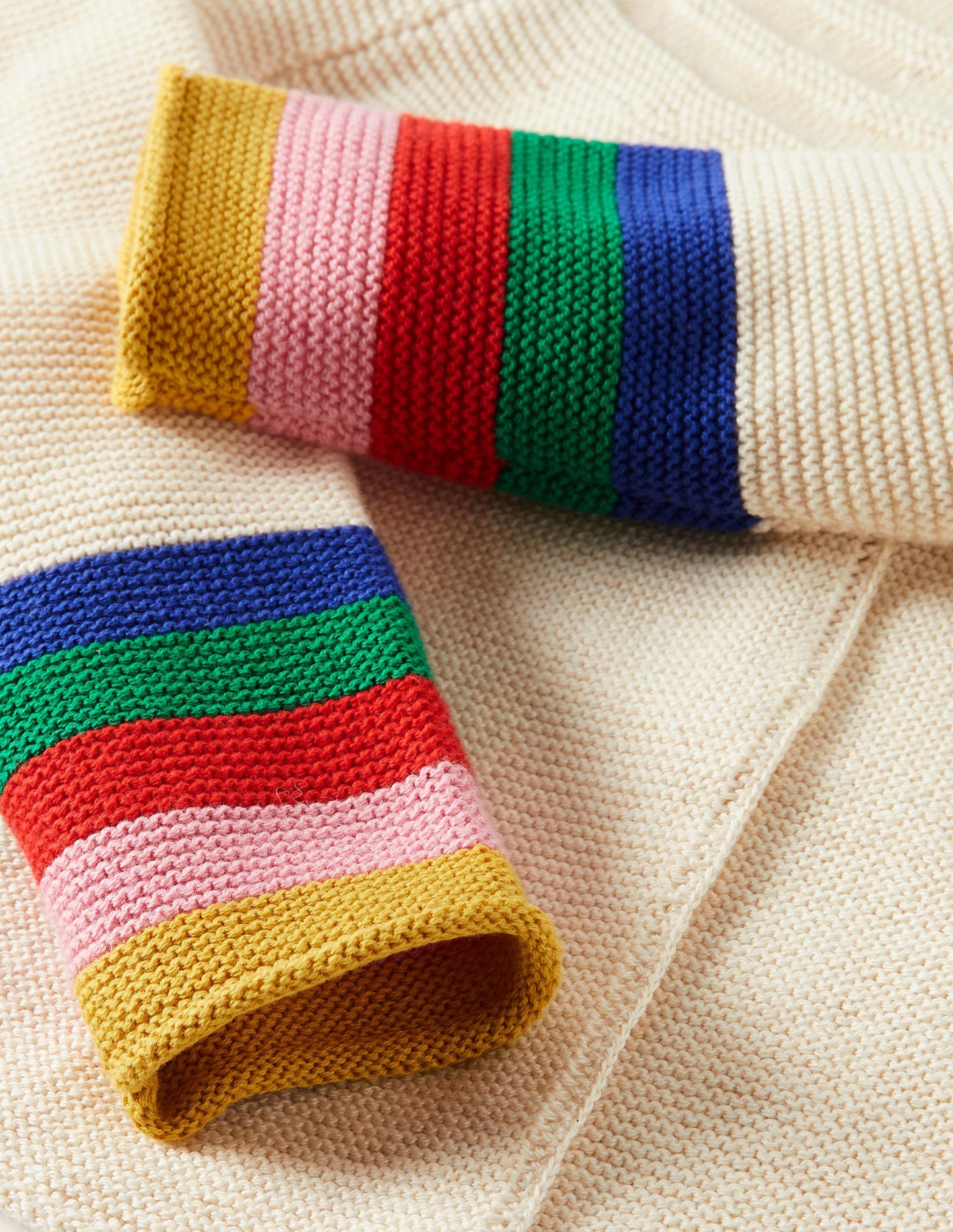 Cotton Cashmere Mix Cardigan-Ecru Rainbow