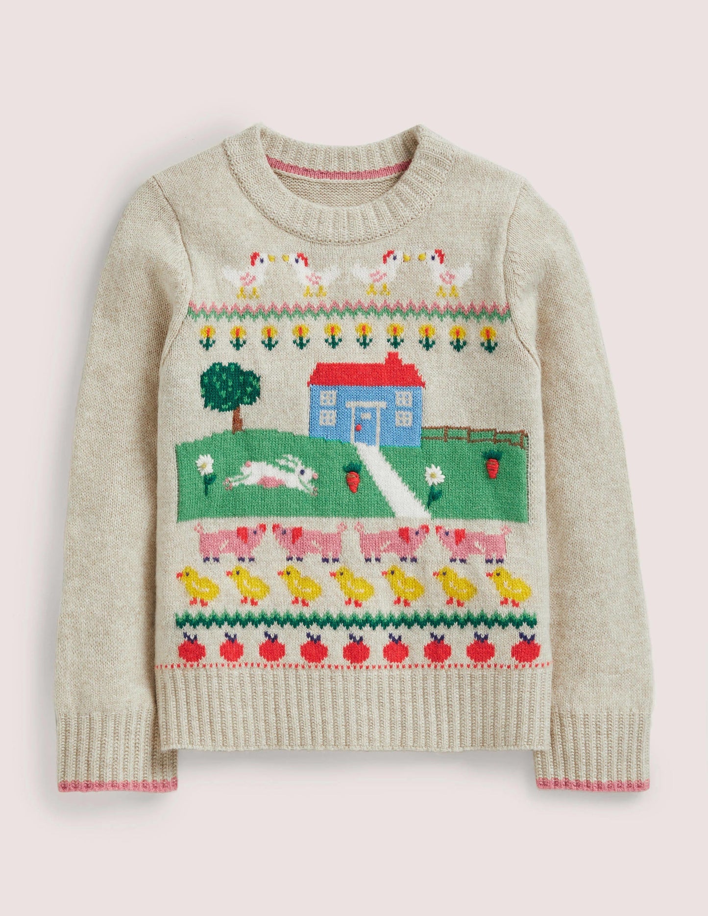 Farm House Jumper-Oatmeal Marl House Scene