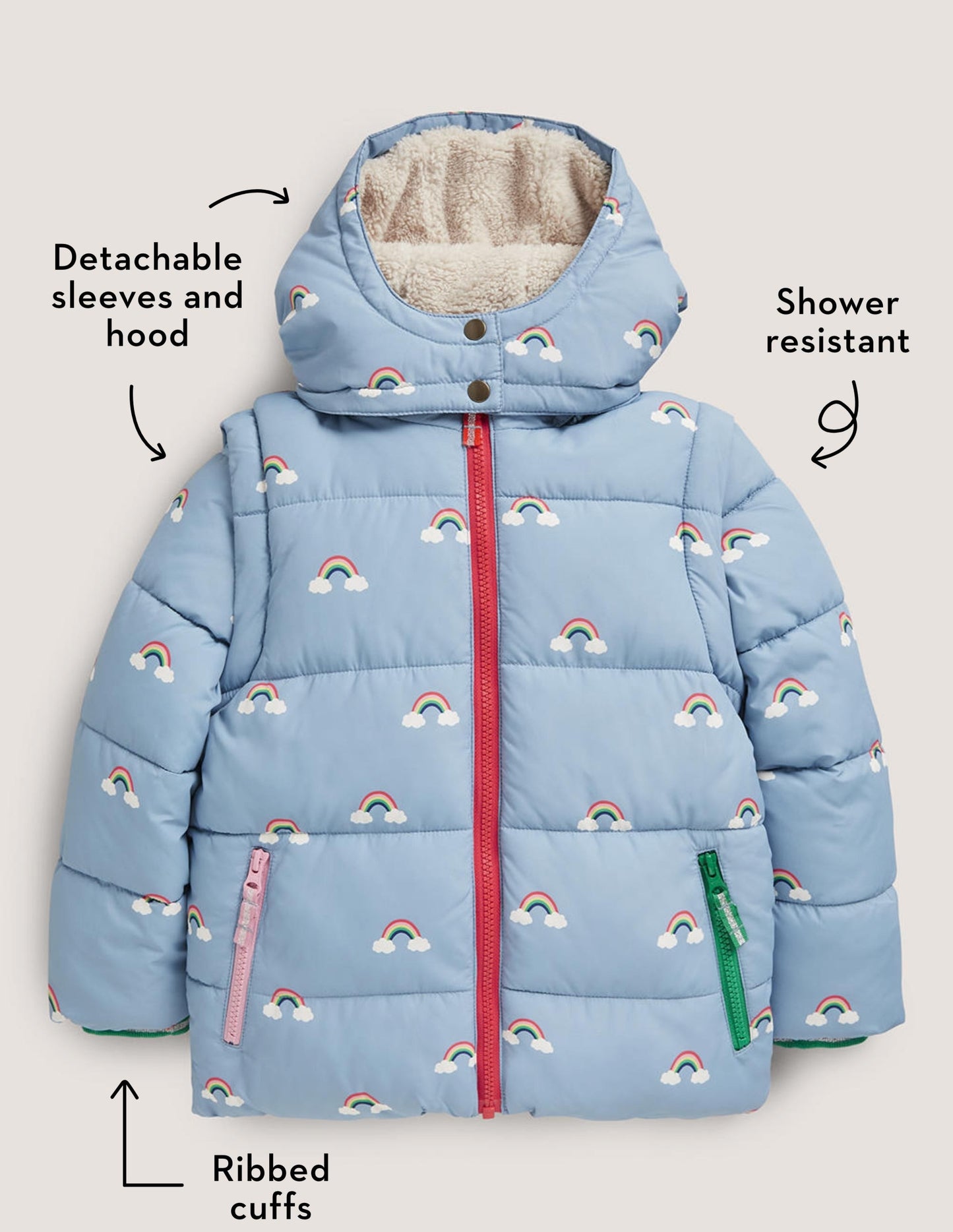 Blue Rainbow Print Puffer Jacket-Marokkoblau, Regenbogen