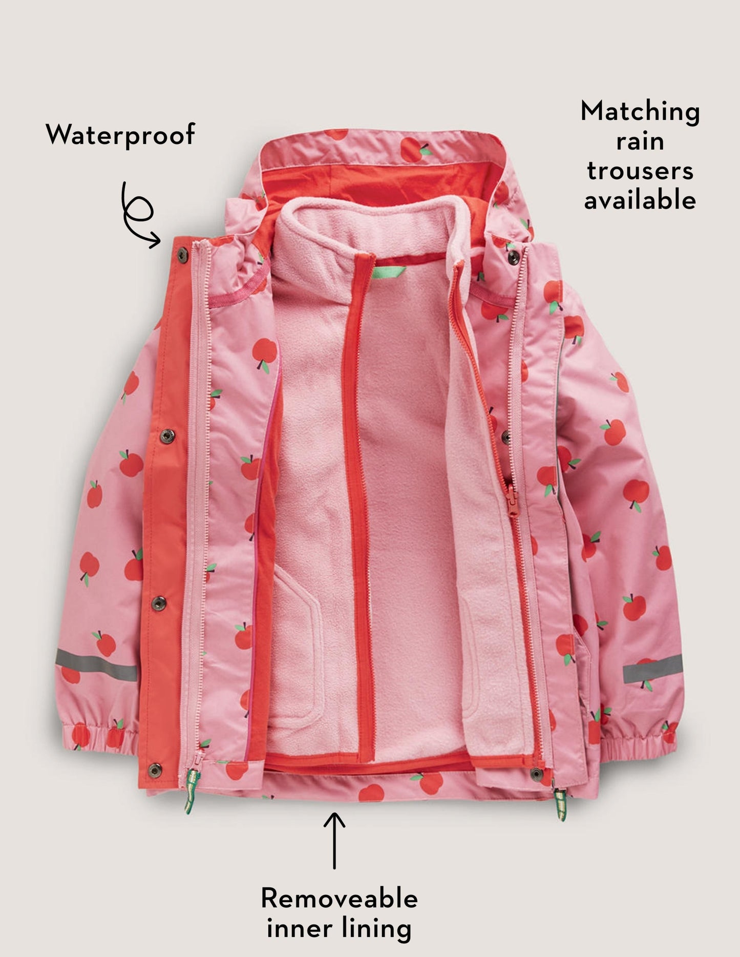 Pink Apple Print Waterproof Jacket-Kirschblütenrosa, Äpfel