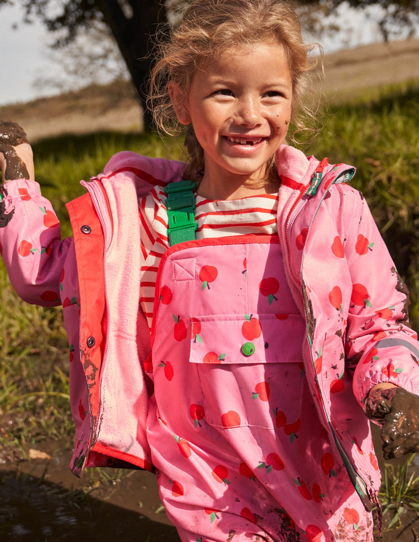 Pink Apple Print Waterproof Jacket-Kirschblütenrosa, Äpfel