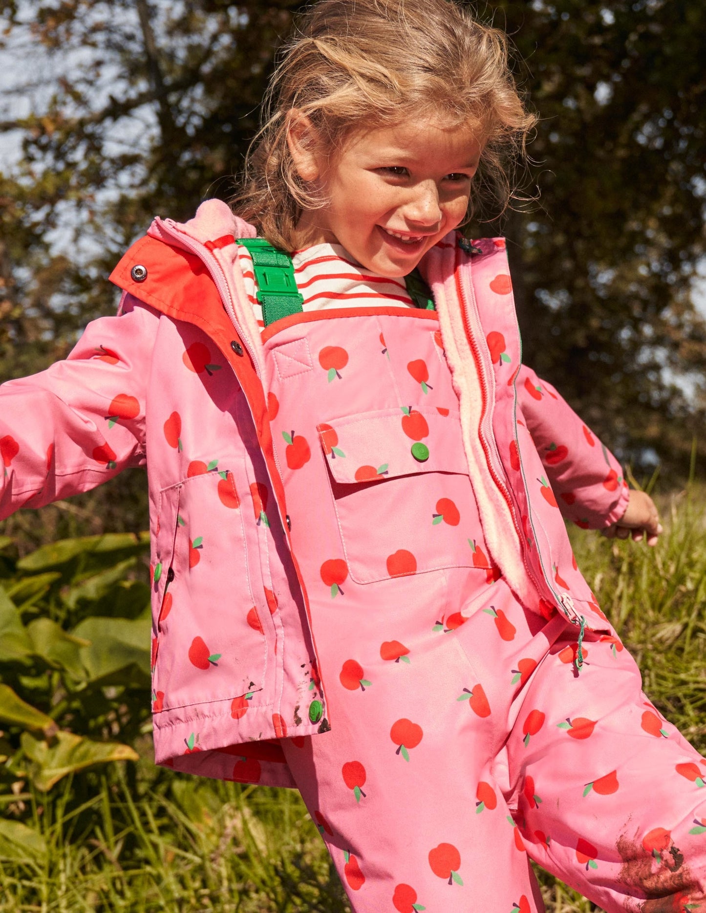 Pink Apple Print Waterproof Jacket-Kirschblütenrosa, Äpfel
