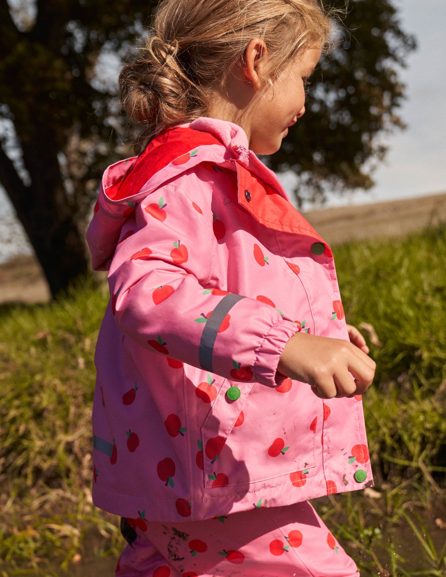 Pink Apple Print Waterproof Jacket-Kirschblütenrosa, Äpfel