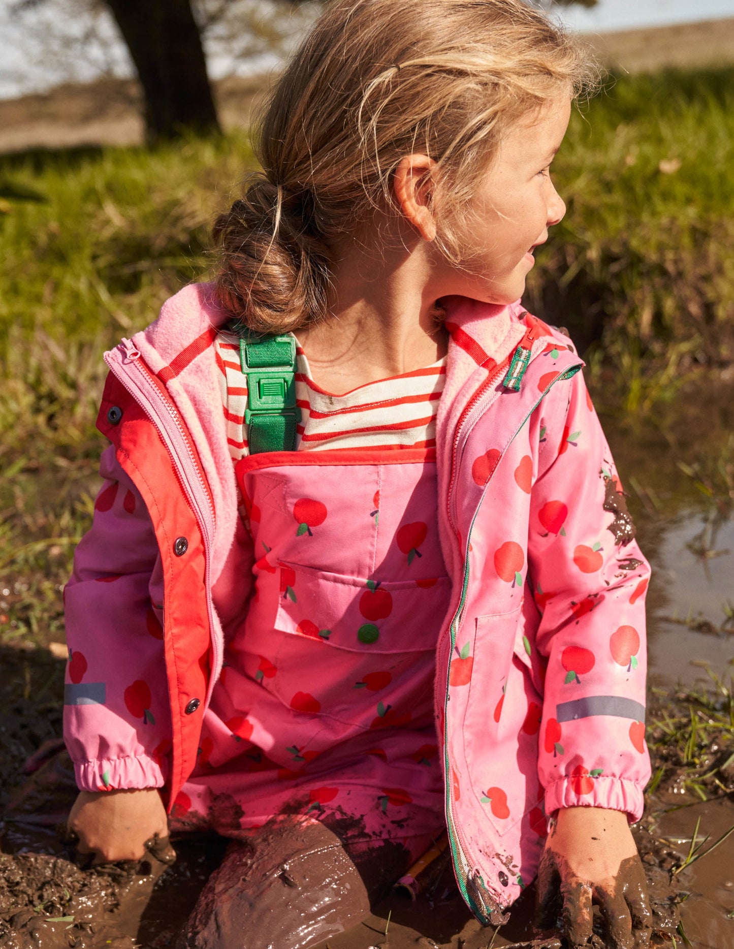 Pink Apple Print Waterproof Jacket-Kirschblütenrosa, Äpfel