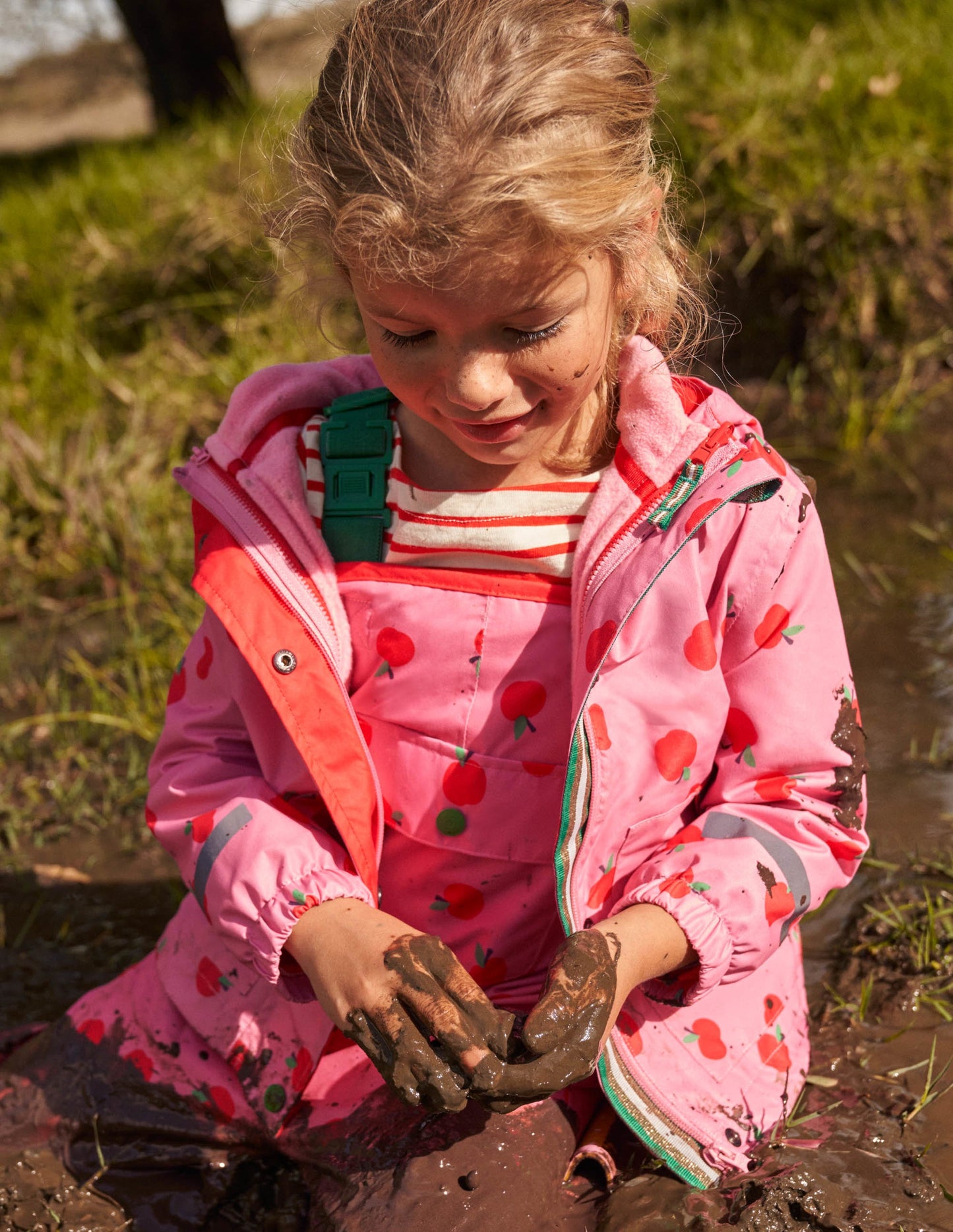 Pink Apple Print Waterproof Jacket-Kirschblütenrosa, Äpfel