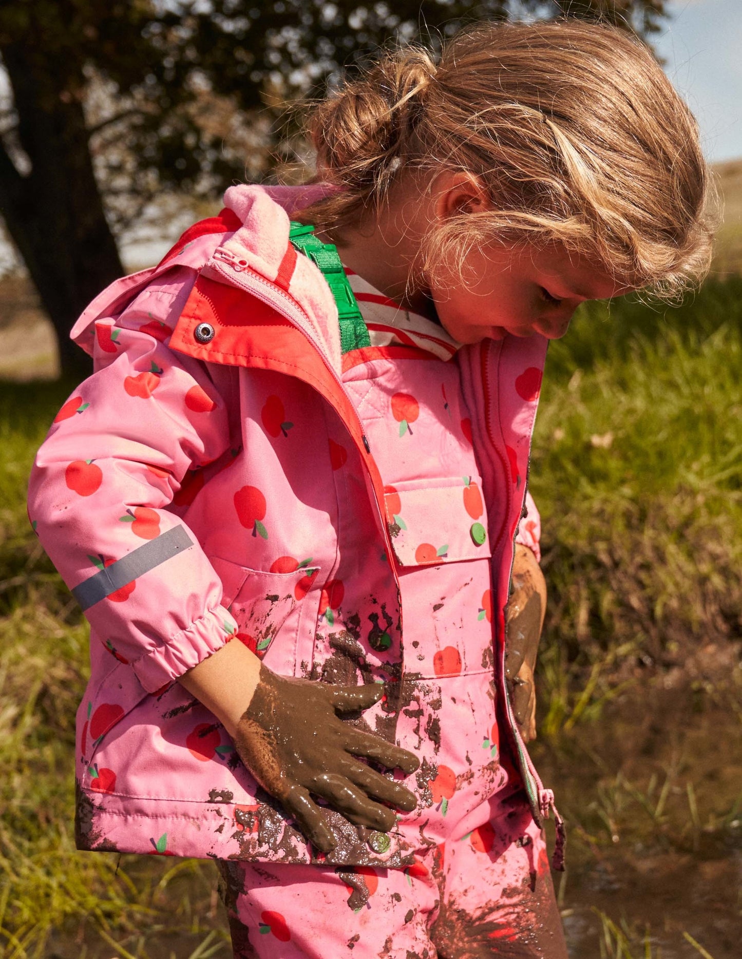 Pink Apple Print Waterproof Jacket-Kirschblütenrosa, Äpfel