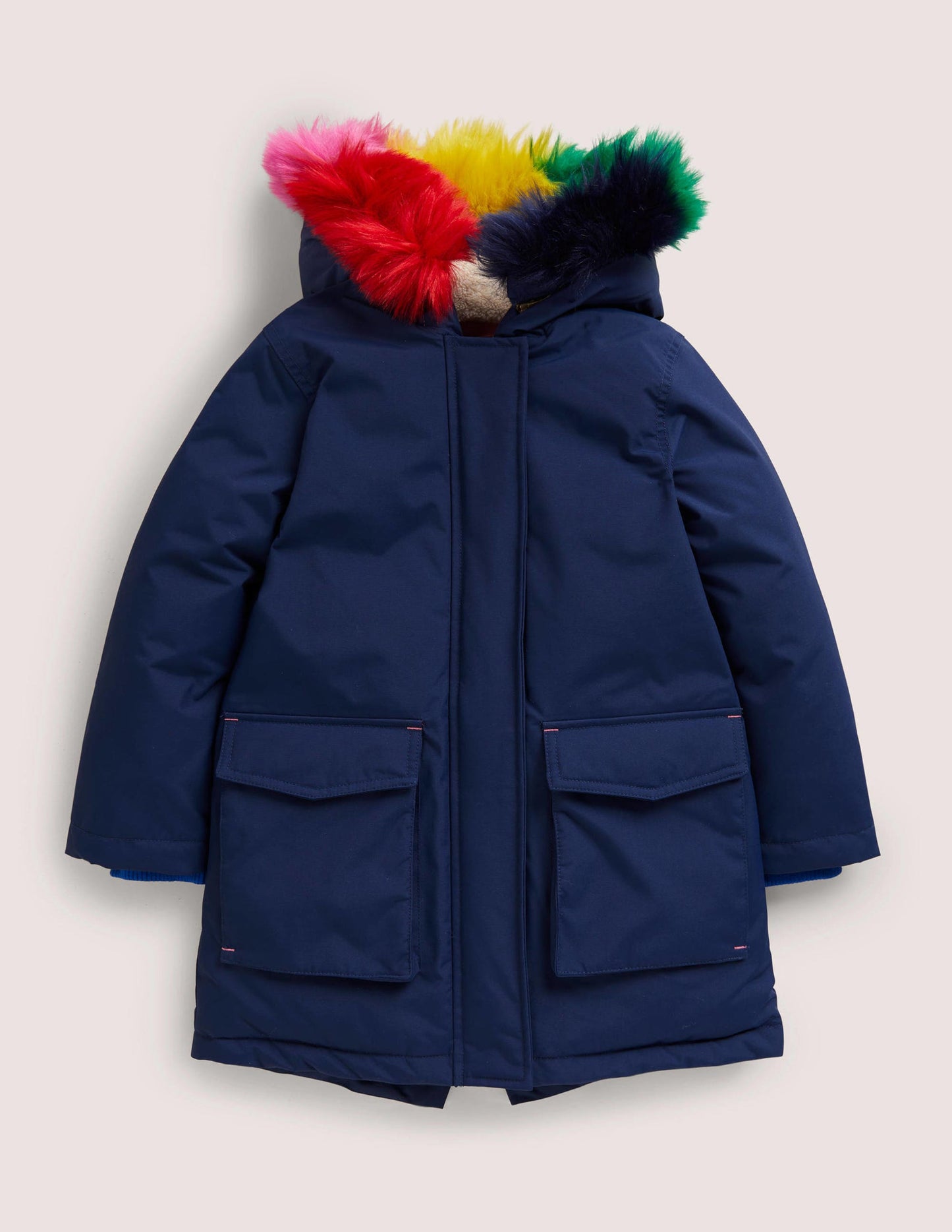Navy Rainbow Hooded Waterproof Parka-Schuluniform-Navy