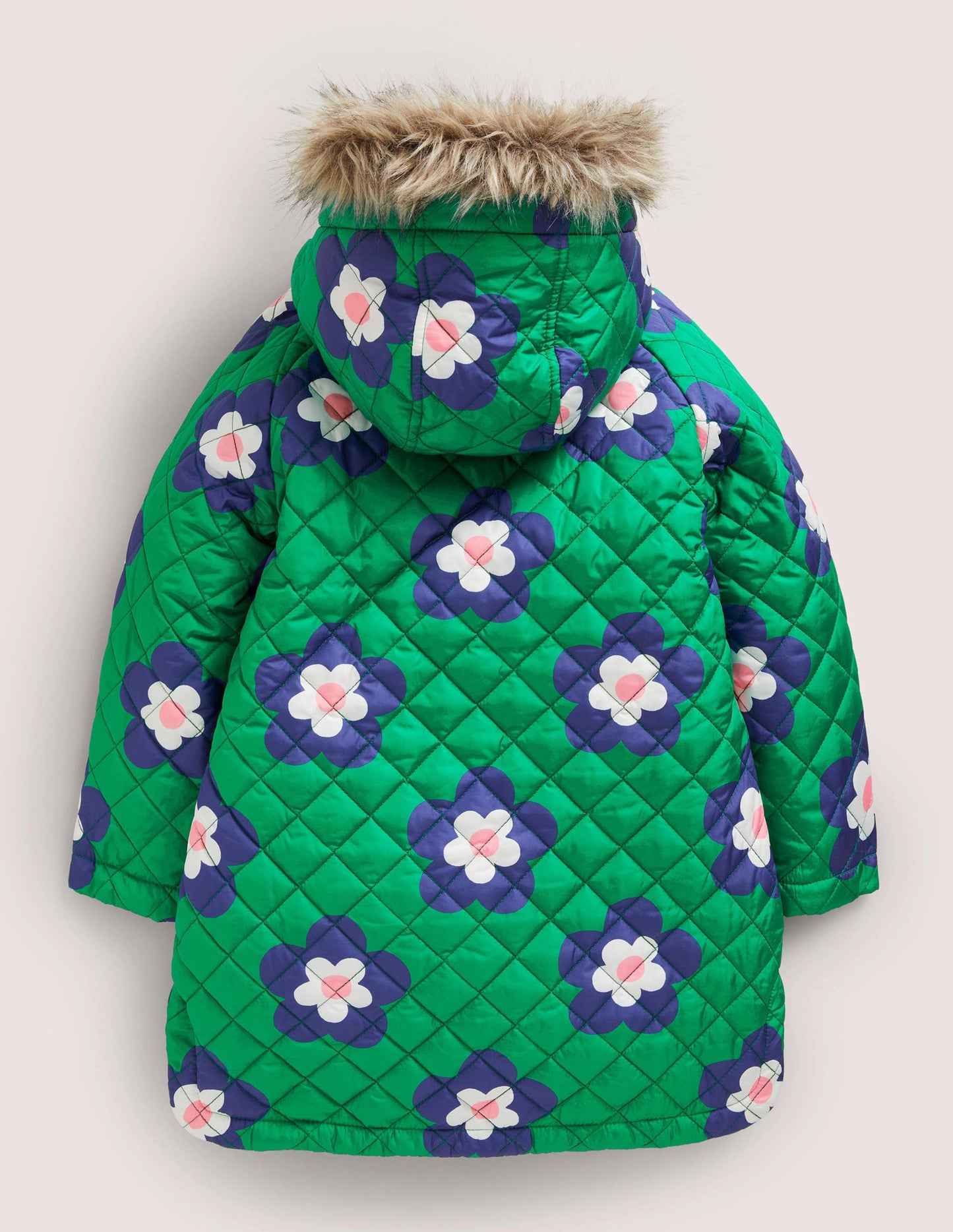 Green Floral Longline Quilted Jacket-Grün, Geometrisches Gänseblümchenmuster