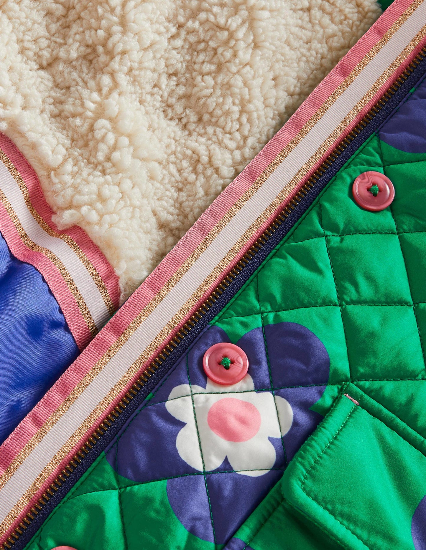 Green Floral Longline Quilted Jacket-Grün, Geometrisches Gänseblümchenmuster