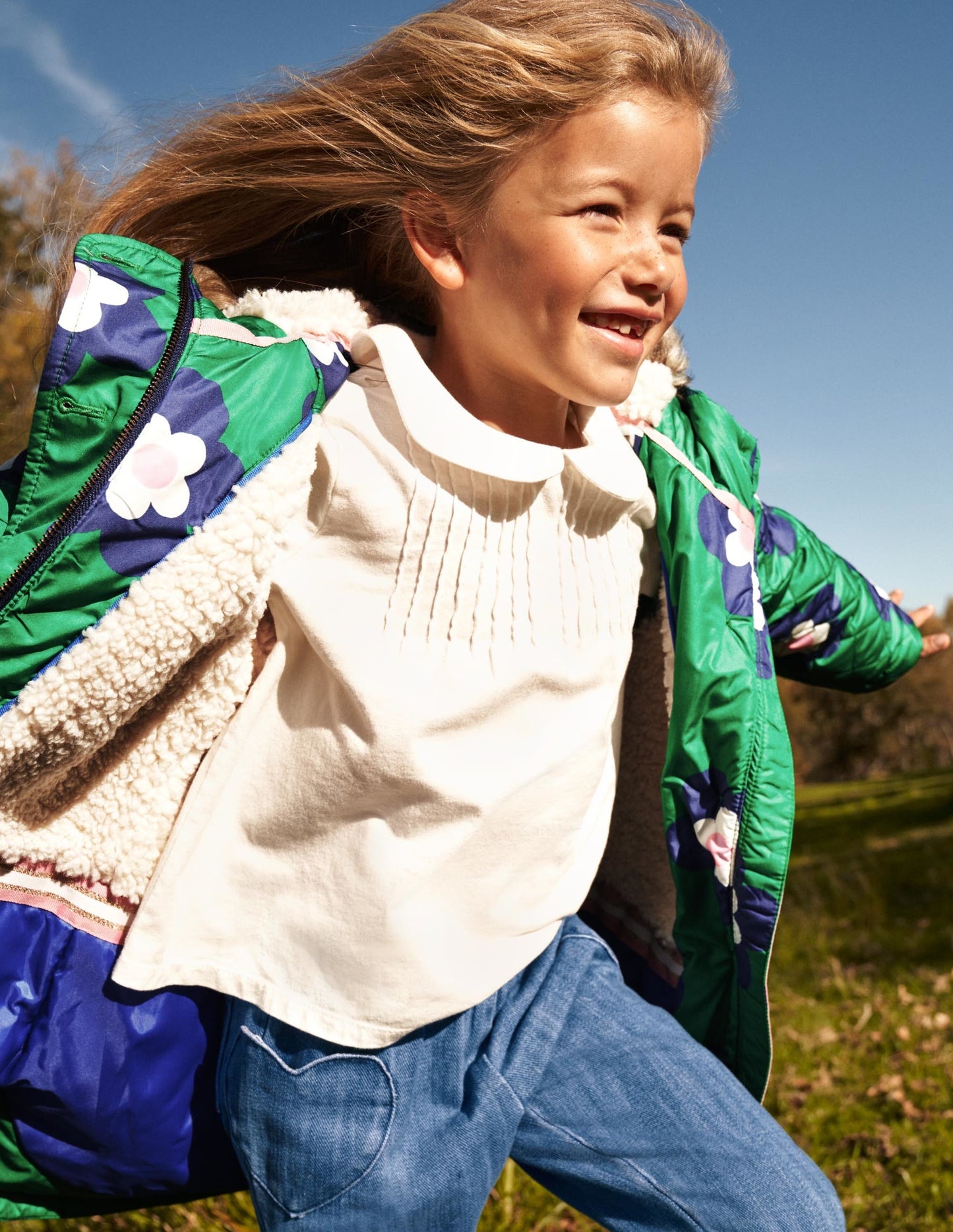 Green Floral Longline Quilted Jacket-Grün, Geometrisches Gänseblümchenmuster