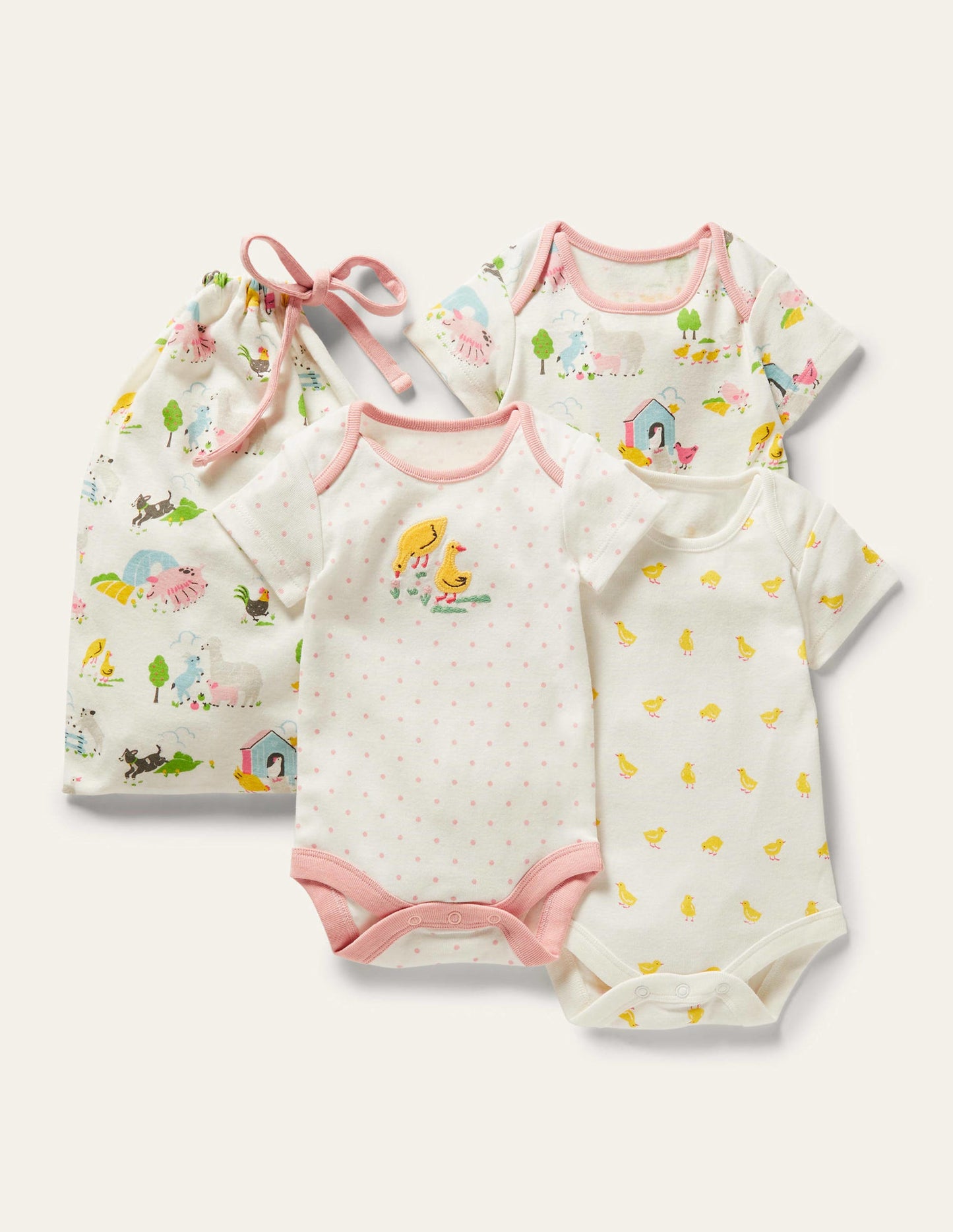 GOTS Organic 3 Pack Bodysuits-Multi Farmyard Friends