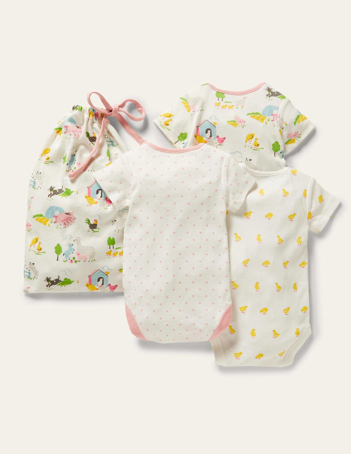 GOTS Organic 3 Pack Bodysuits-Multi Farmyard Friends