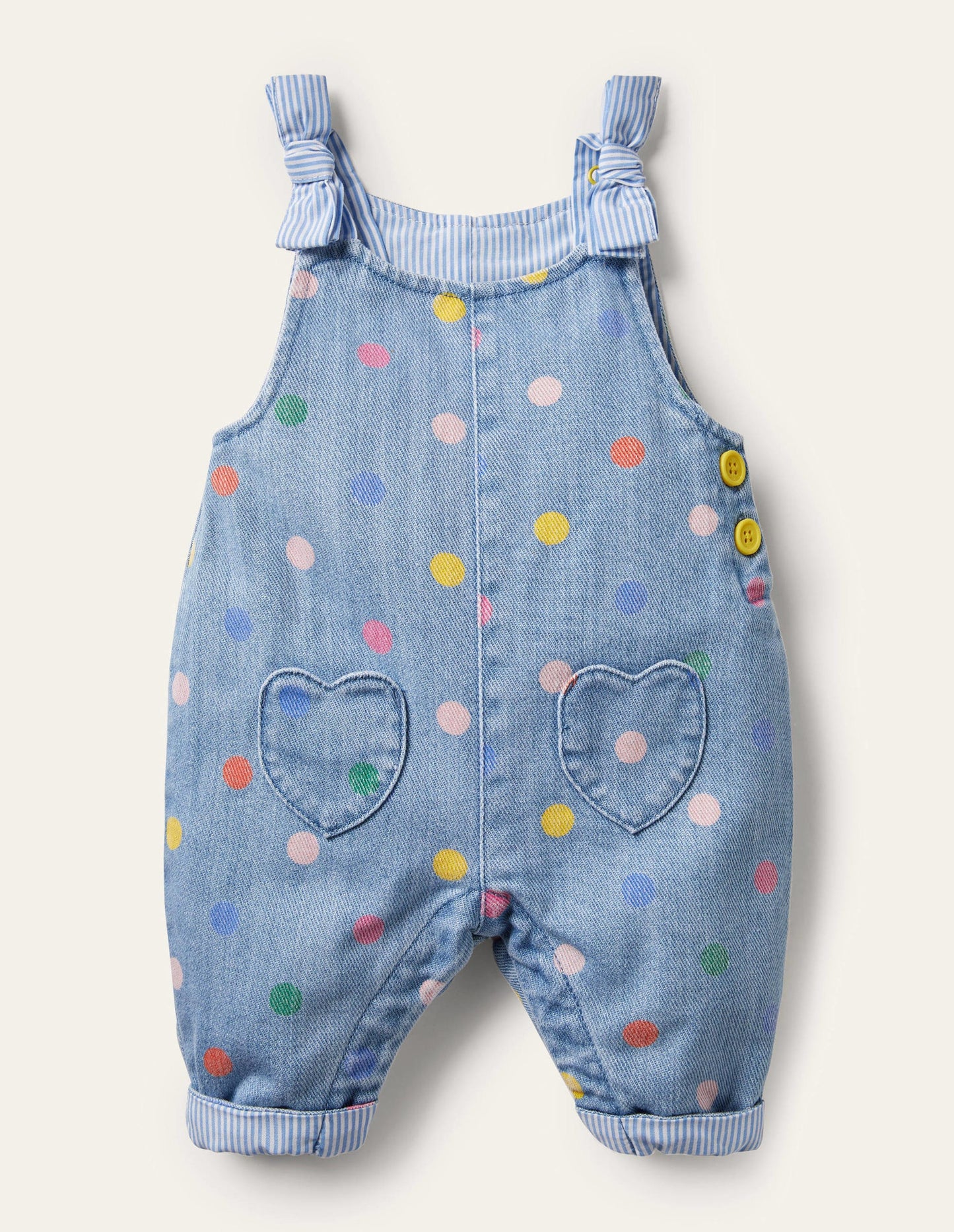 Latzhose mit bunten Tupfen-Faux-Uni, Bunte Tupfen