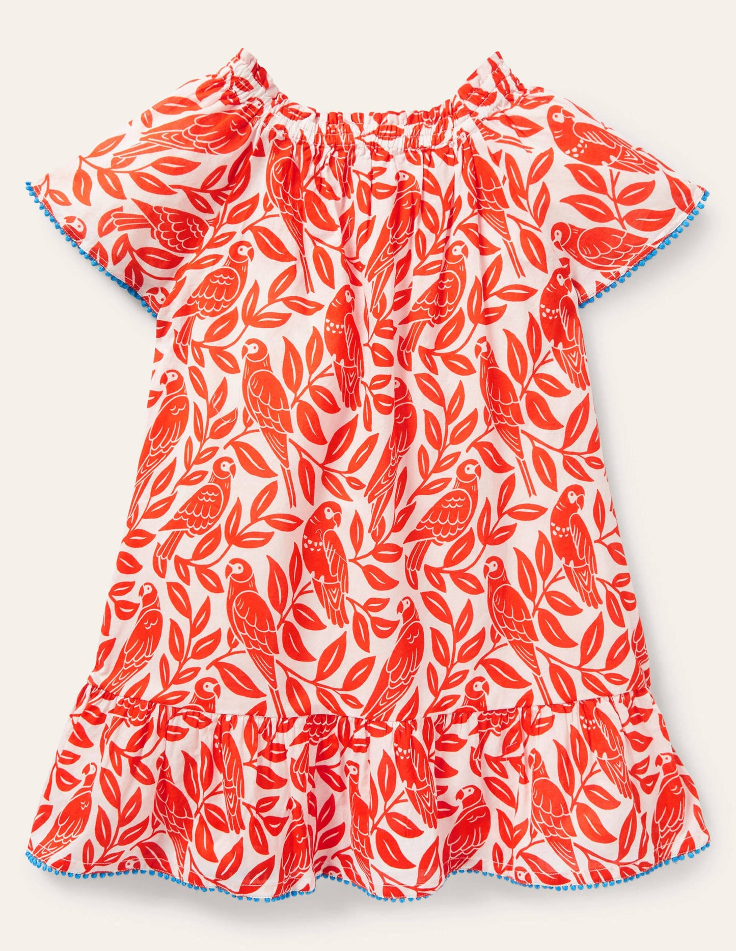 Caftan imprimé à smocks-Perroquet rouge pastèque