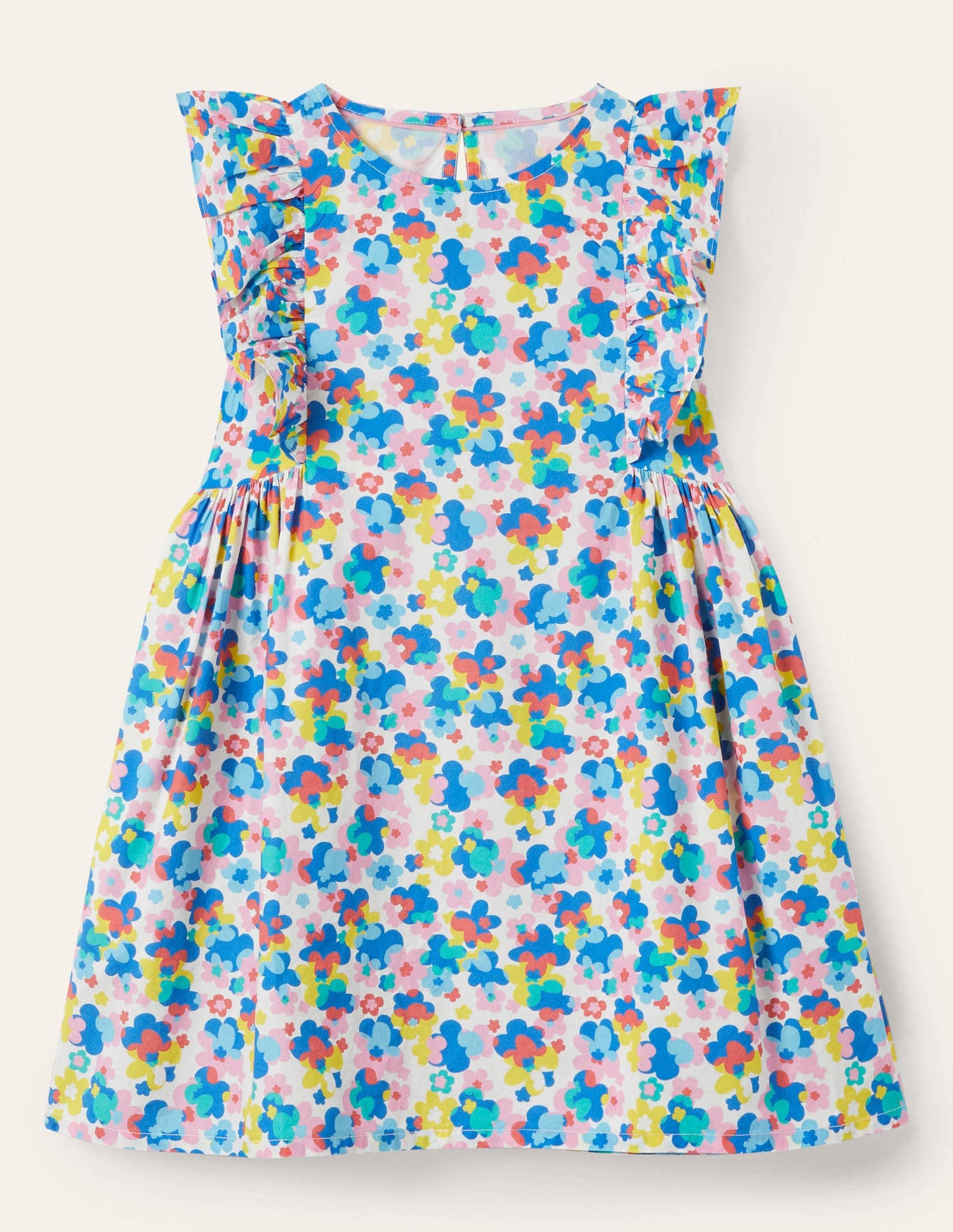 Gemustertes Kleid mit Rüschenärmeln-Bunt, Fröhliches Blumenmuster
