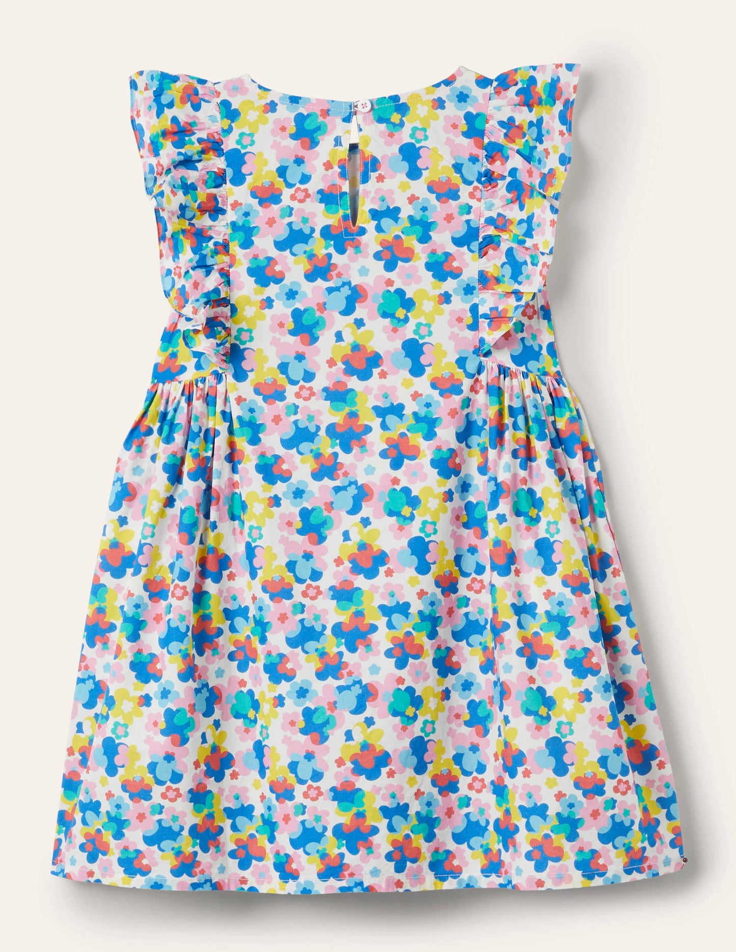 Gemustertes Kleid mit Rüschenärmeln-Bunt, Fröhliches Blumenmuster