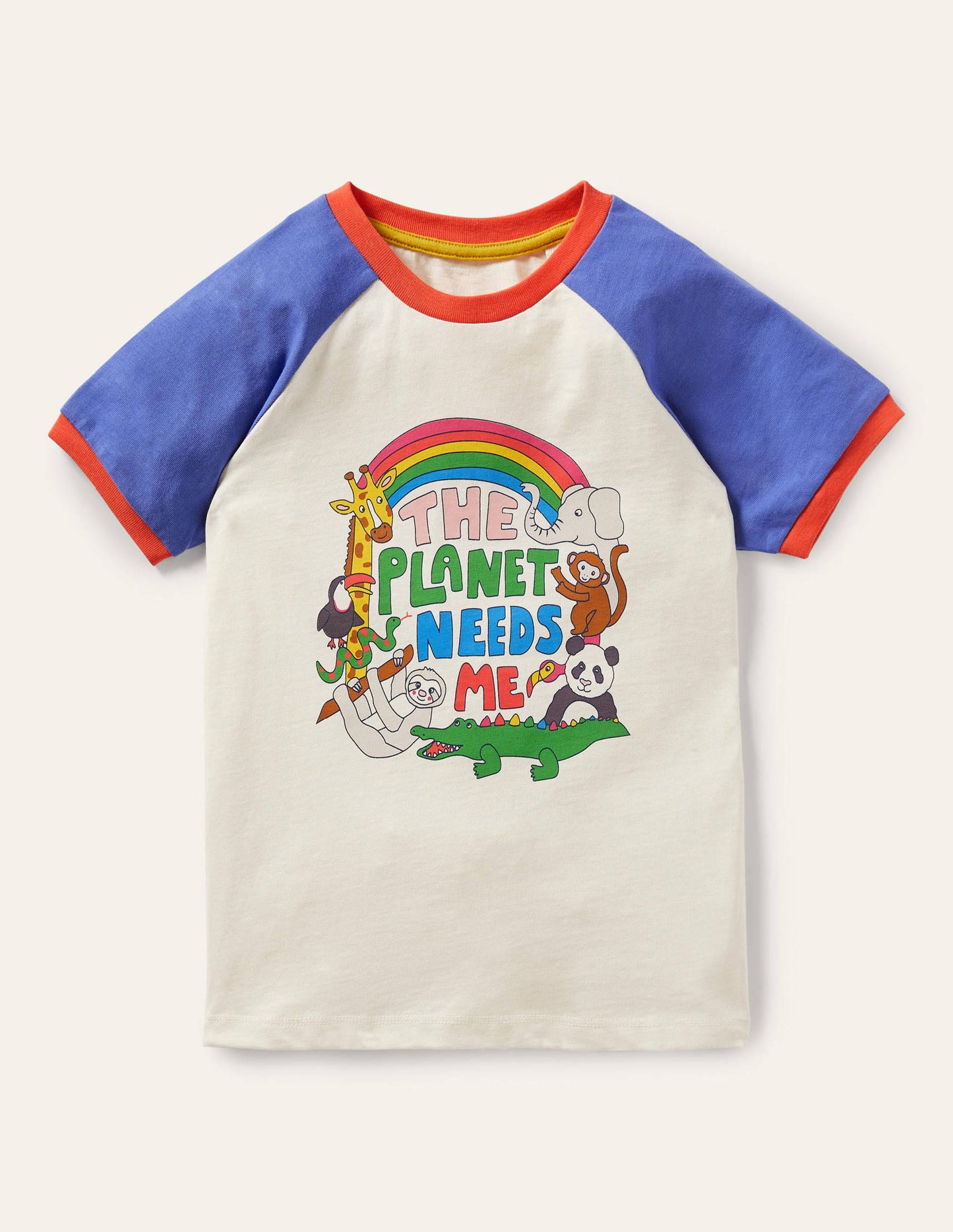Gemustertes Raglan-T-Shirt mit Grafik-Naturweiß, Planet Needs Me