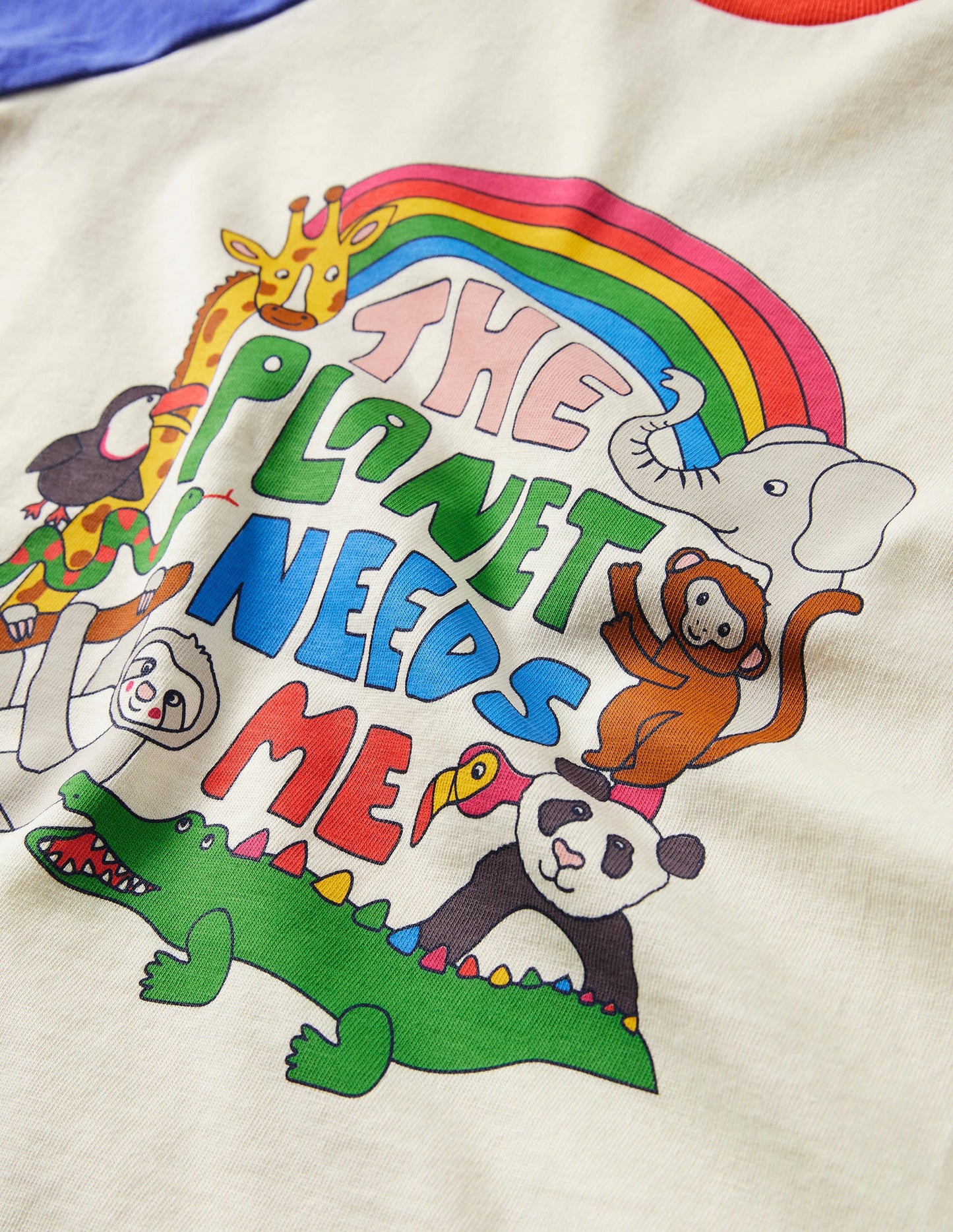 Gemustertes Raglan-T-Shirt mit Grafik-Naturweiß, Planet Needs Me