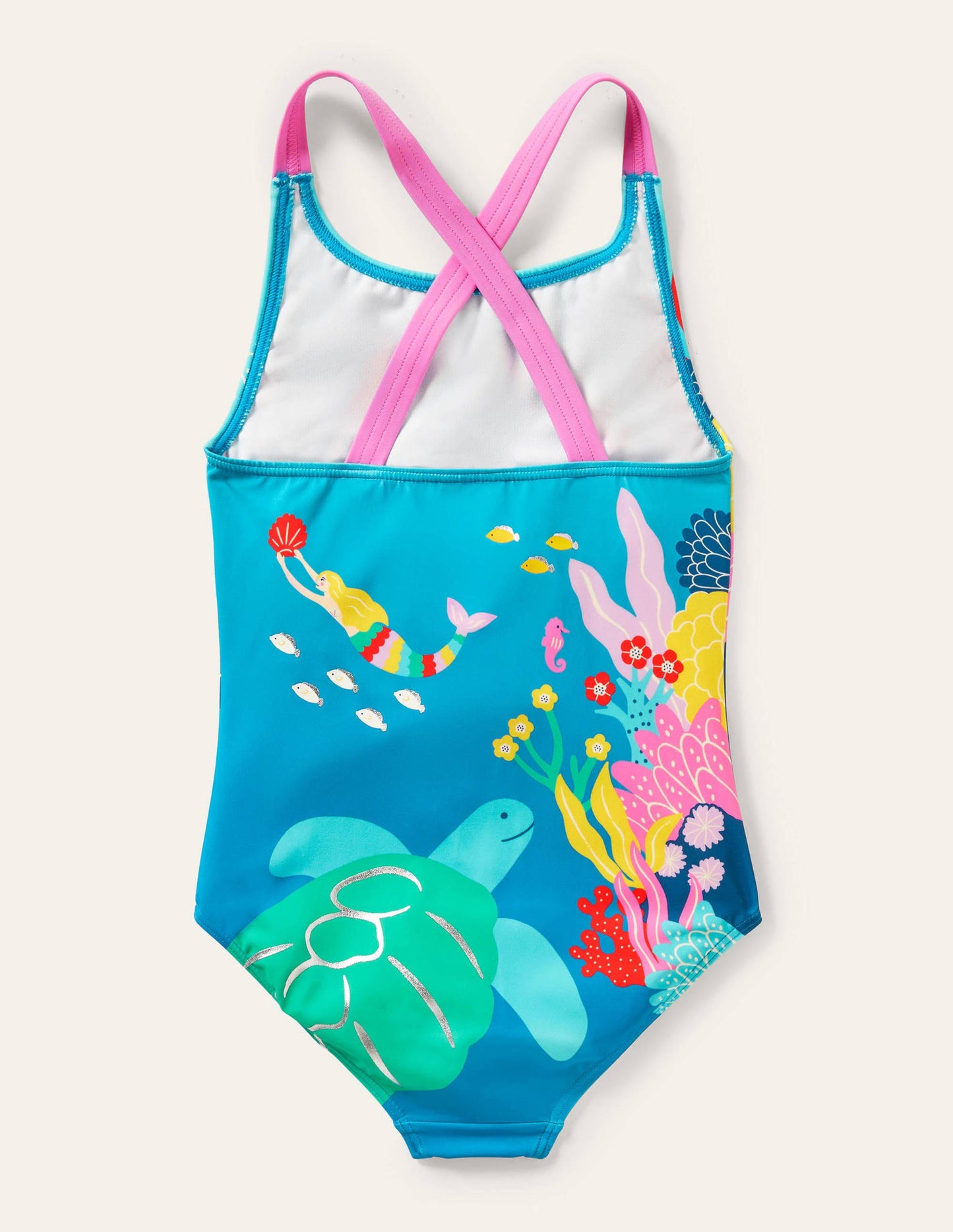 Maillot de bain imprimé croisé dans le dos-Sirène marina vif