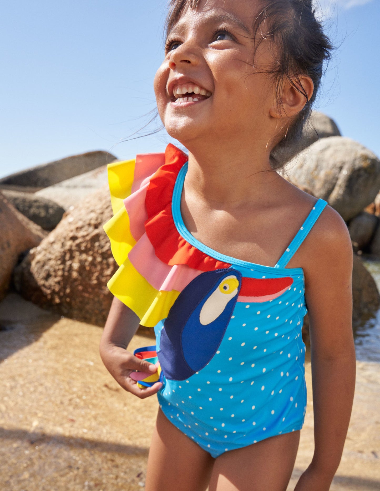 Badeanzug mit einer Schulter und Applikation-Türkisblau, Tukan