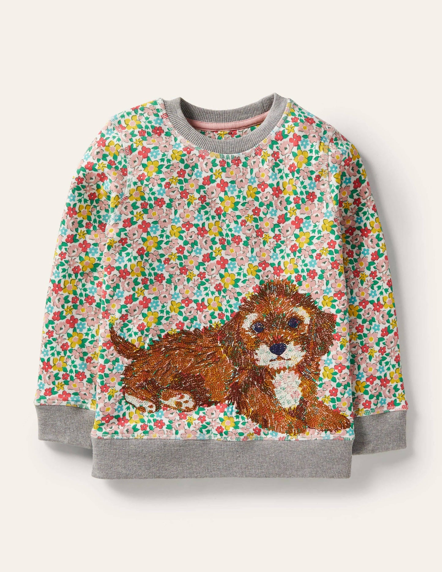 Sweatshirt mit Superstitch-Bunt, Frühlingsblumen/Tierbabys