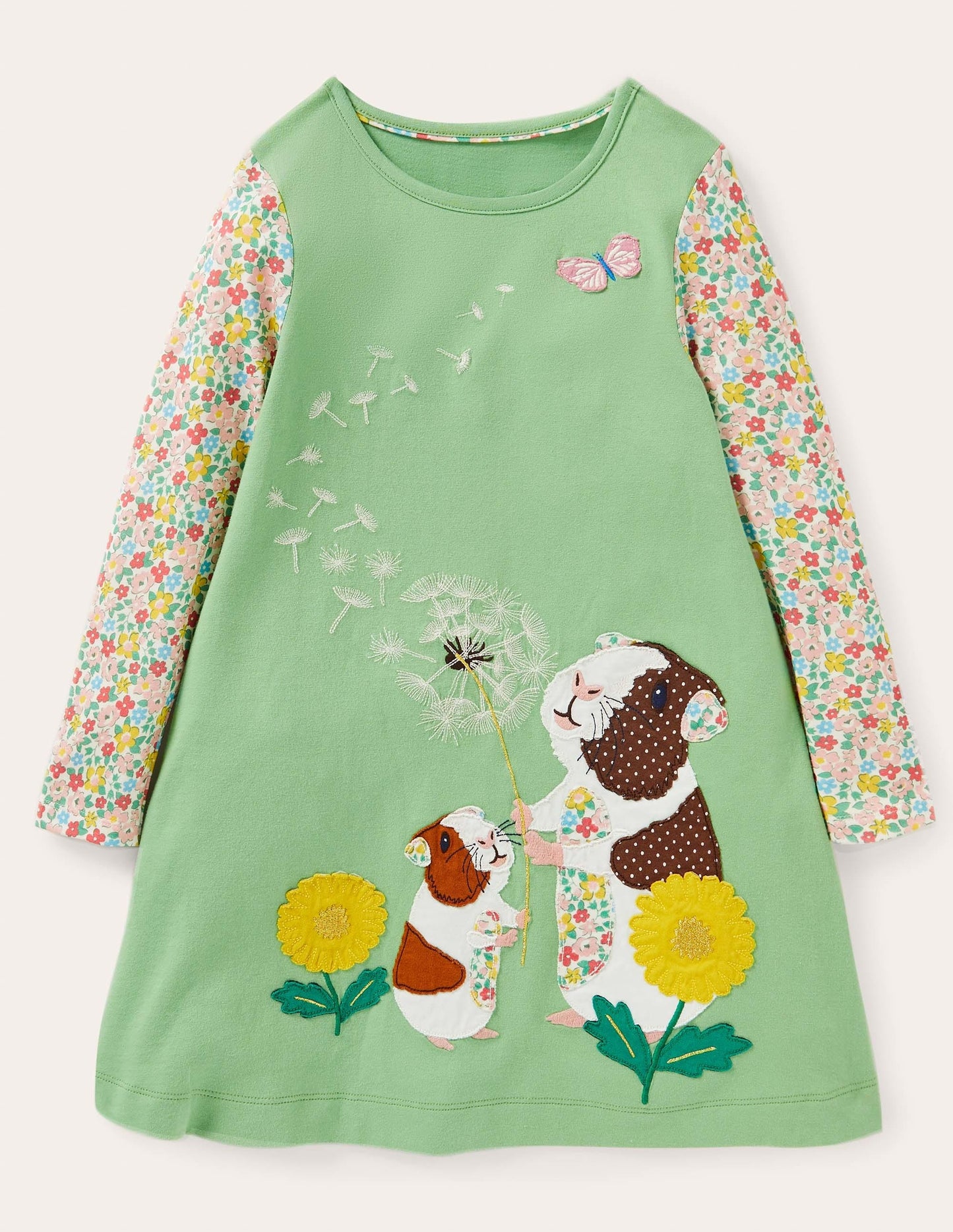 Langärmliges Kleid mit Applikation-Aloe-Vera-Grün, Meerschweinchen
